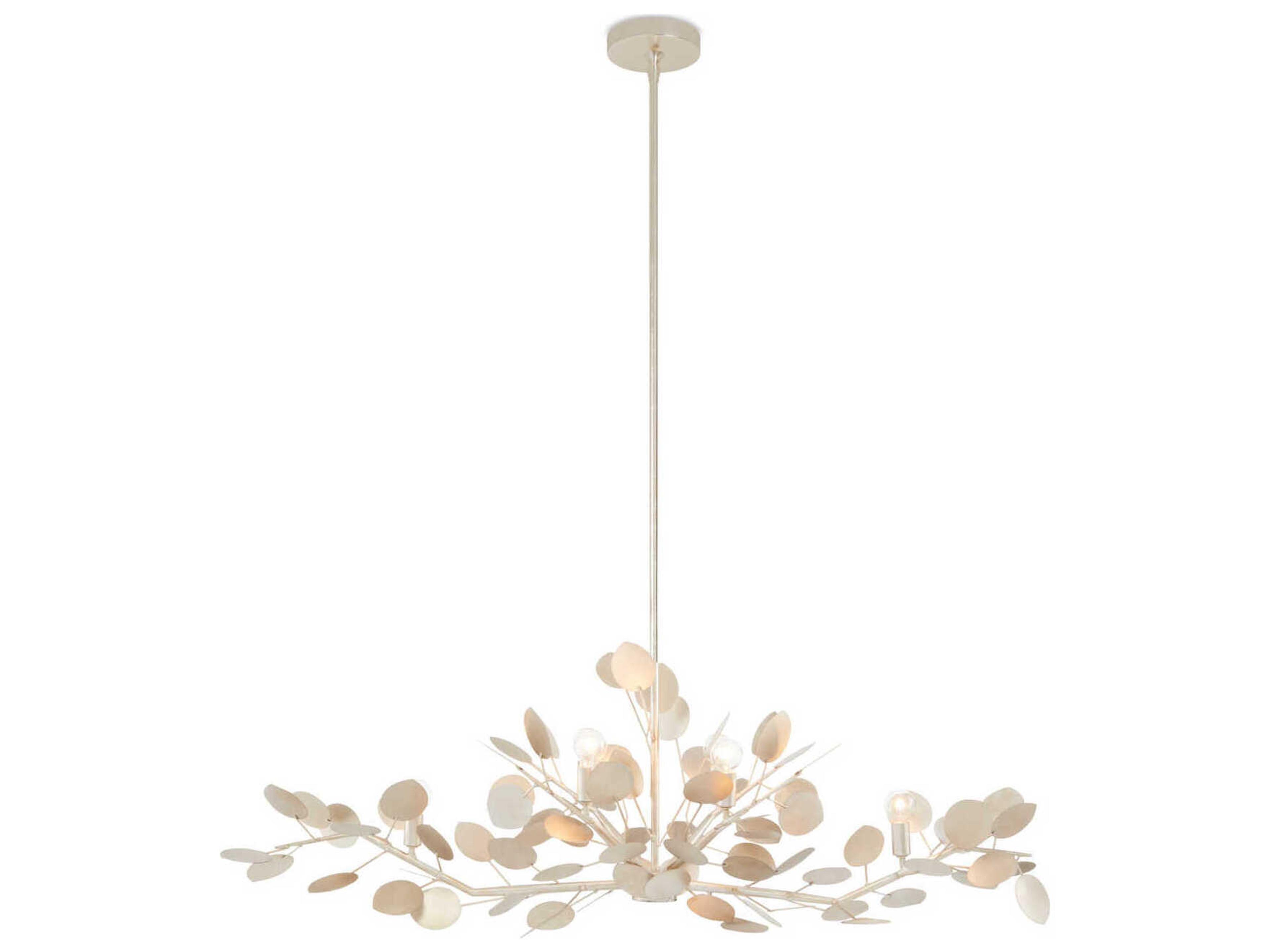 Currey & Company Lunaria 6-Light Contemporary Silver Leaf Linear Island Pendant