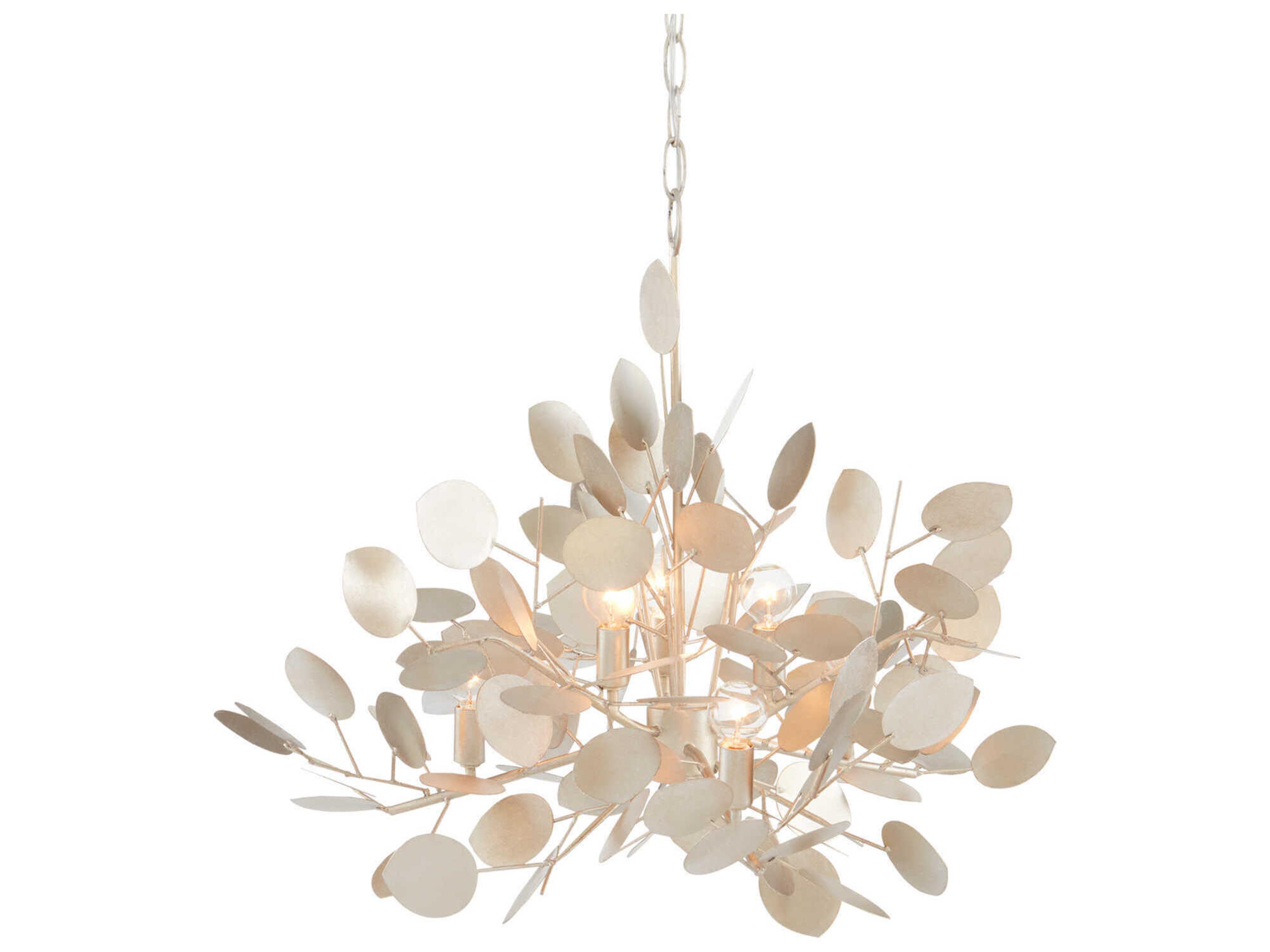 Currey & Company Lunaria 6-Light Contemporary Silver Leaf Chandelier