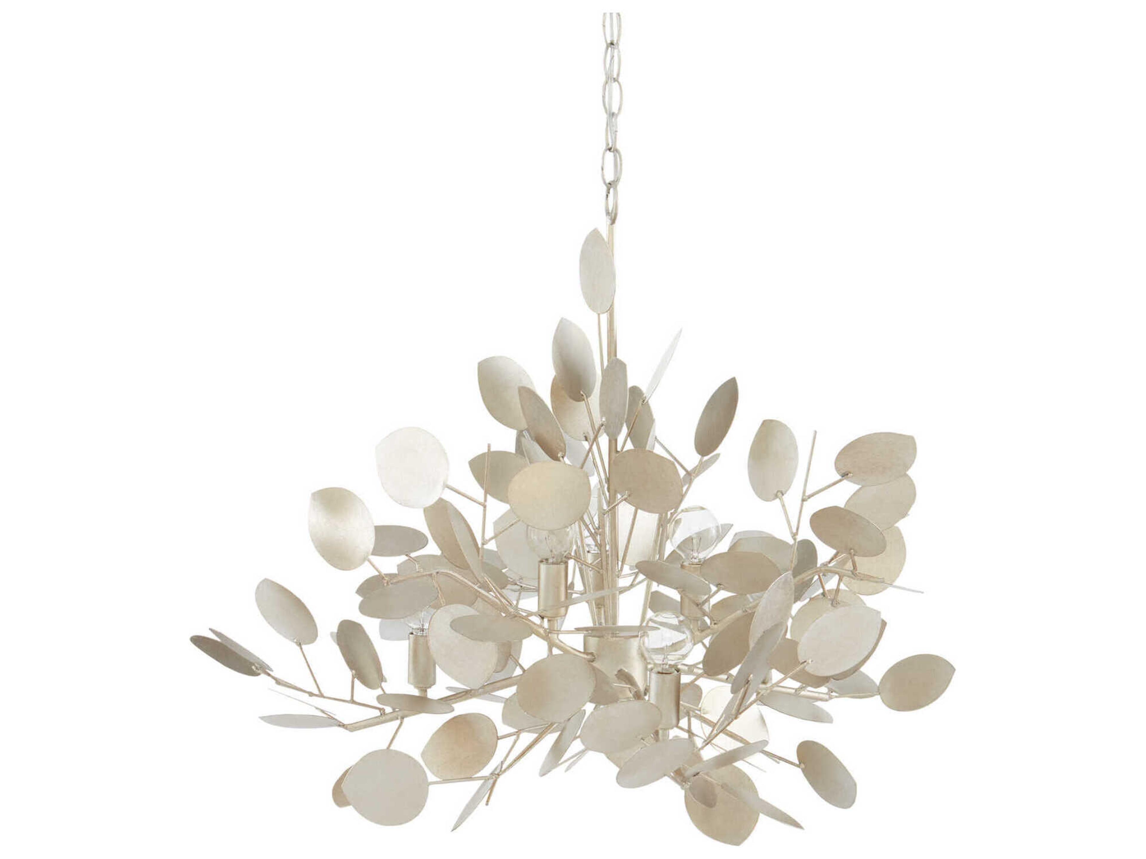 Currey & Company Lunaria 6-Light Contemporary Silver Leaf Chandelier
