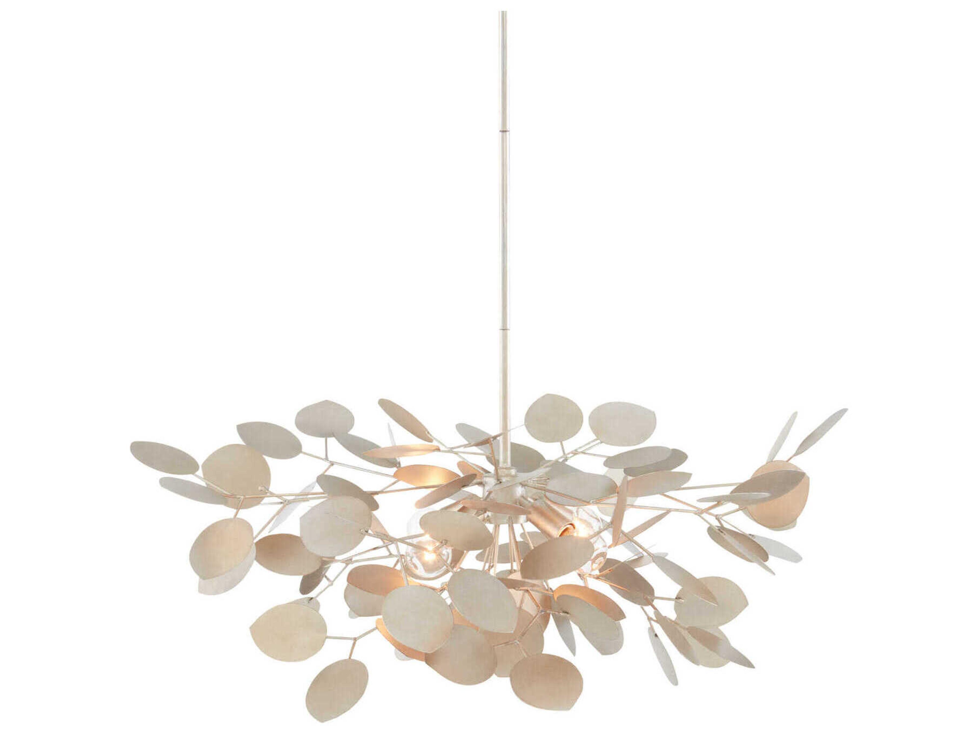 Currey & Company Lunaria 4-Light Contemporary Silver Leaf Chandelier