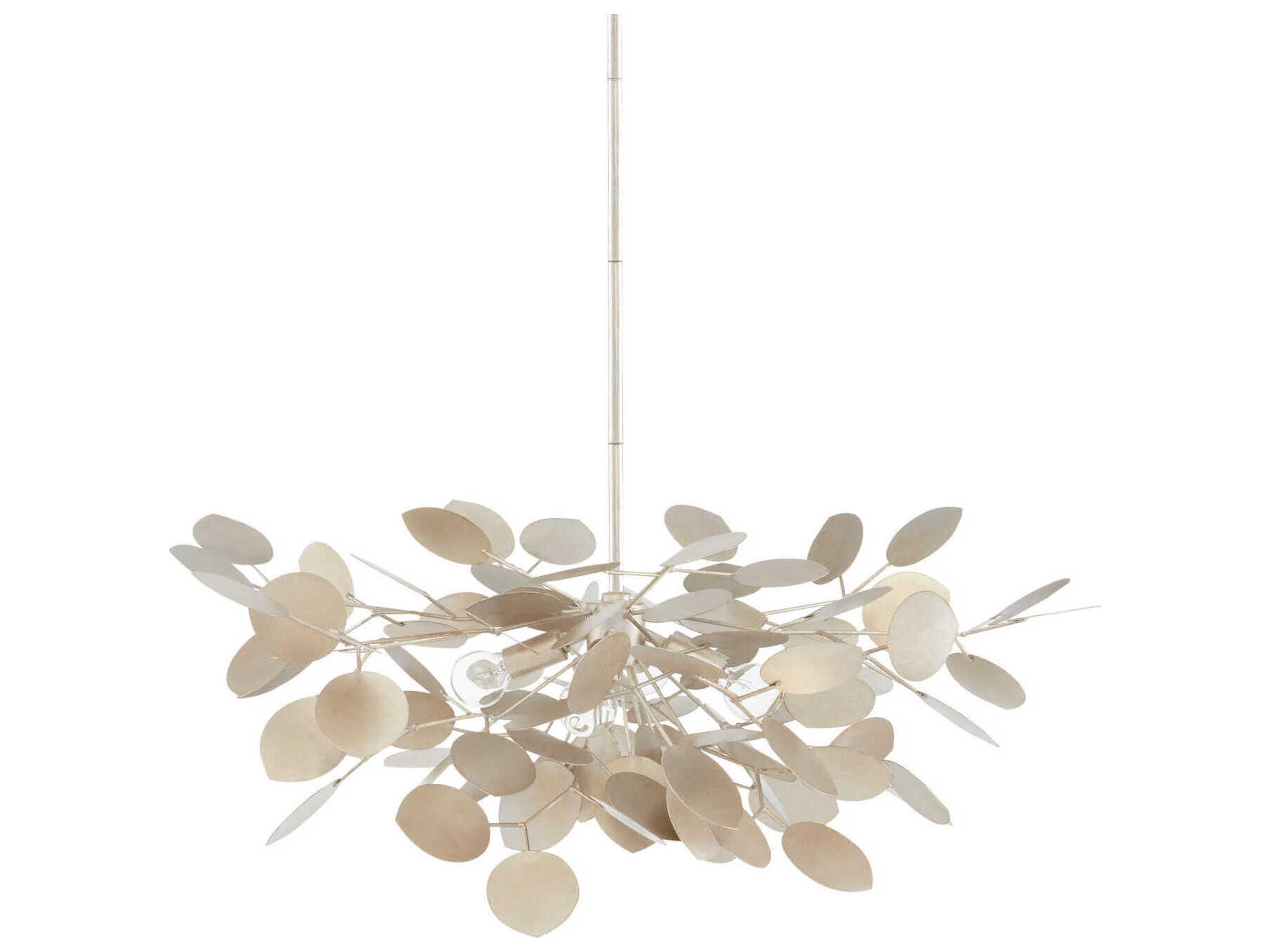 Currey & Company Lunaria 4-Light Contemporary Silver Leaf Chandelier