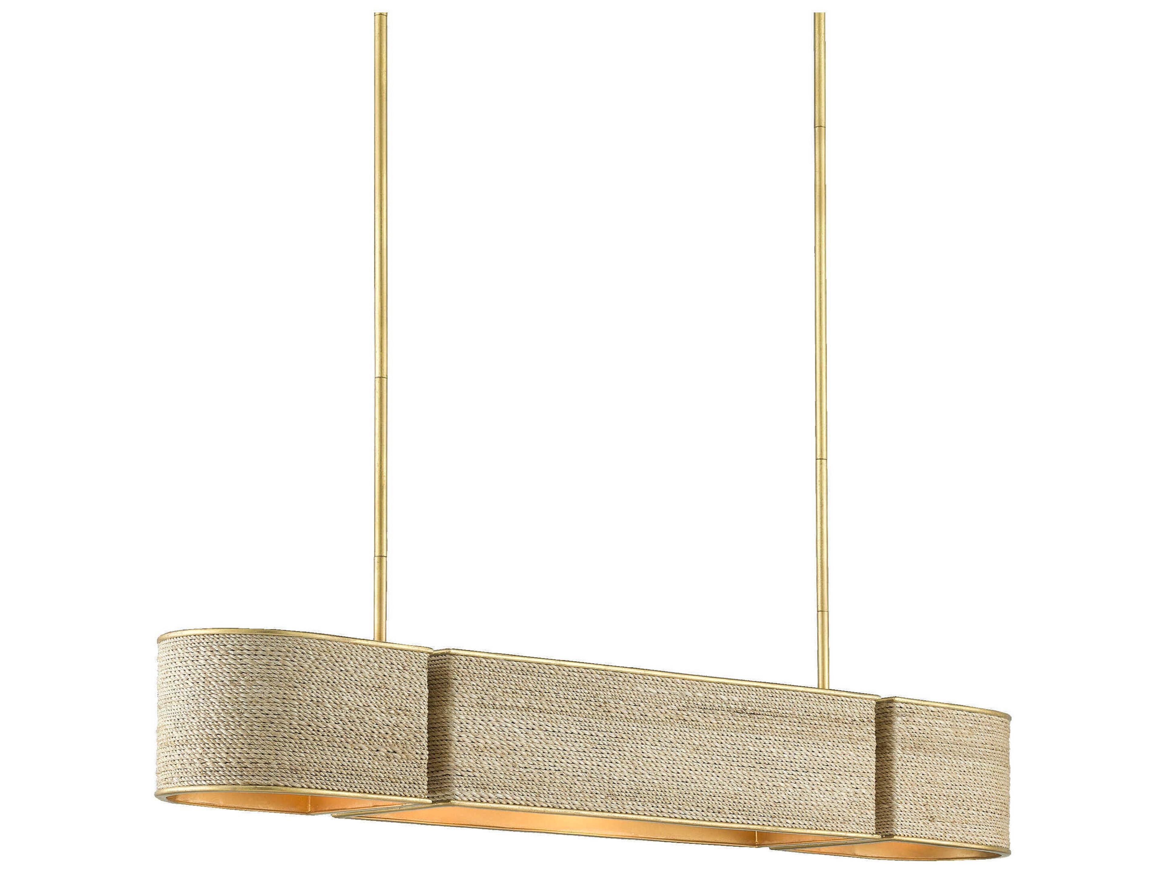 Currey & Company Tenby 4-Light Contemporary Gold Leaf Abaca Rope Linear Island Pendant