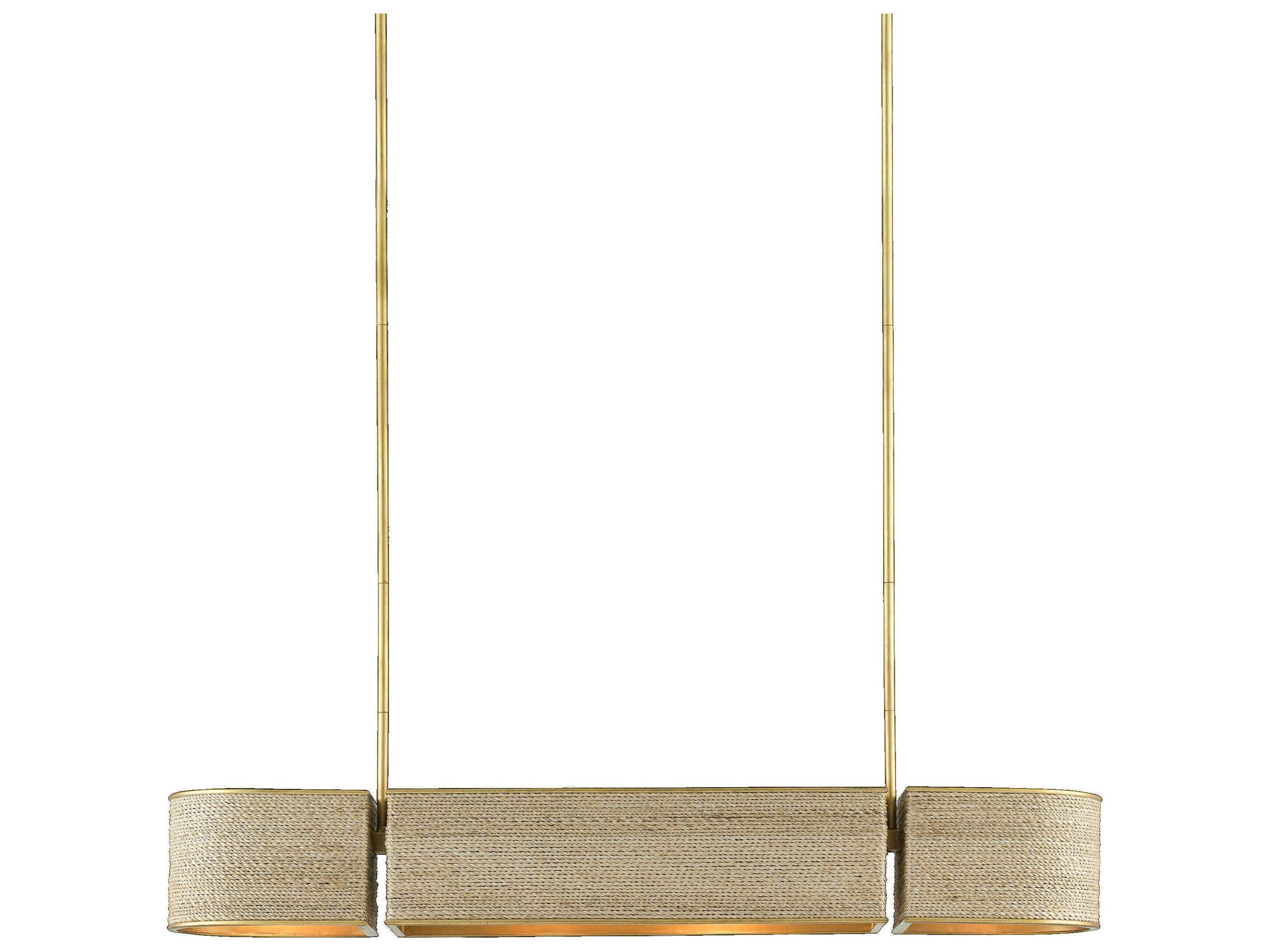 Currey & Company Tenby 4-Light Contemporary Gold Leaf Abaca Rope Linear Island Pendant
