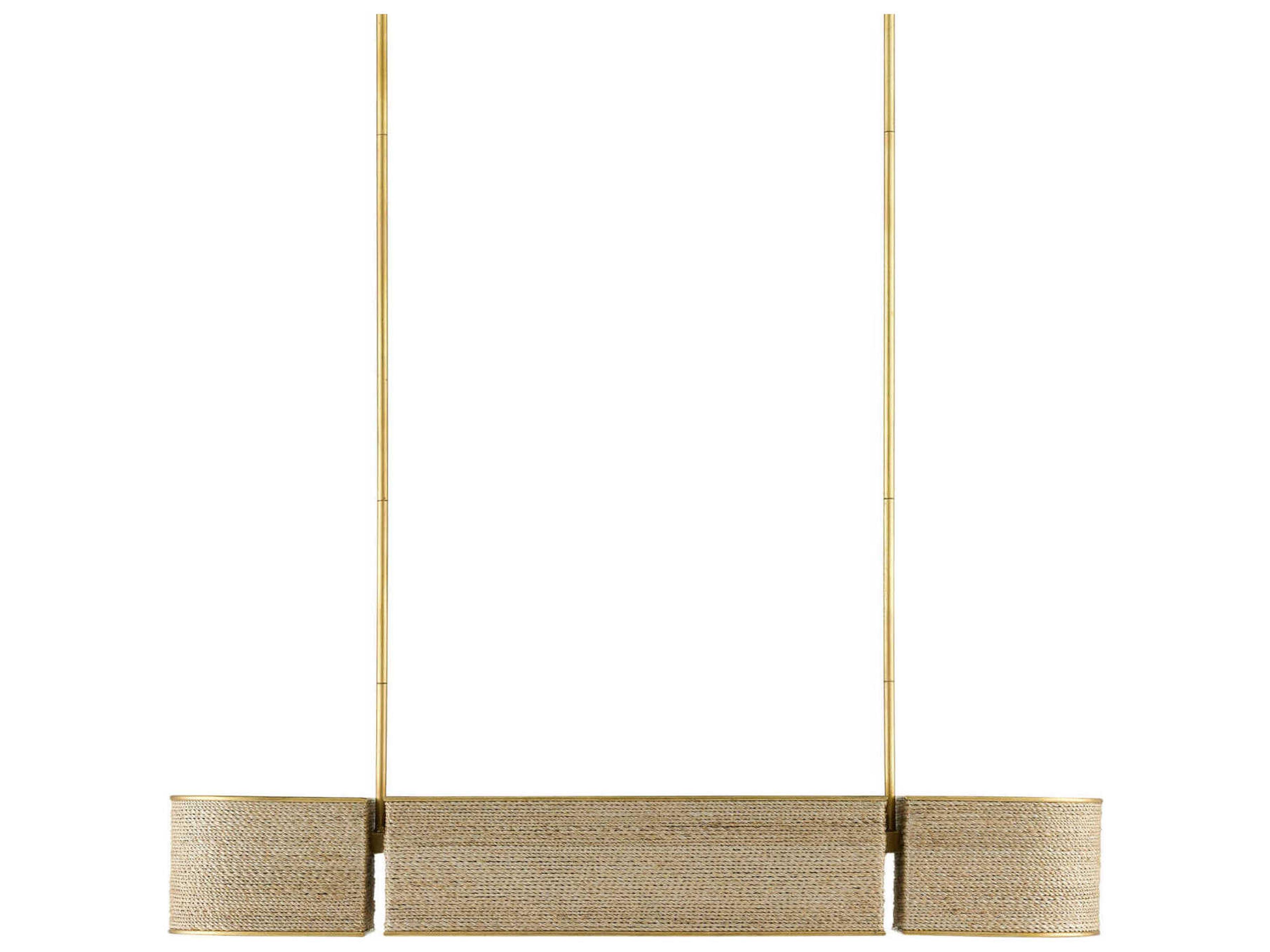 Currey & Company Tenby 4-Light Contemporary Gold Leaf Abaca Rope Linear Island Pendant