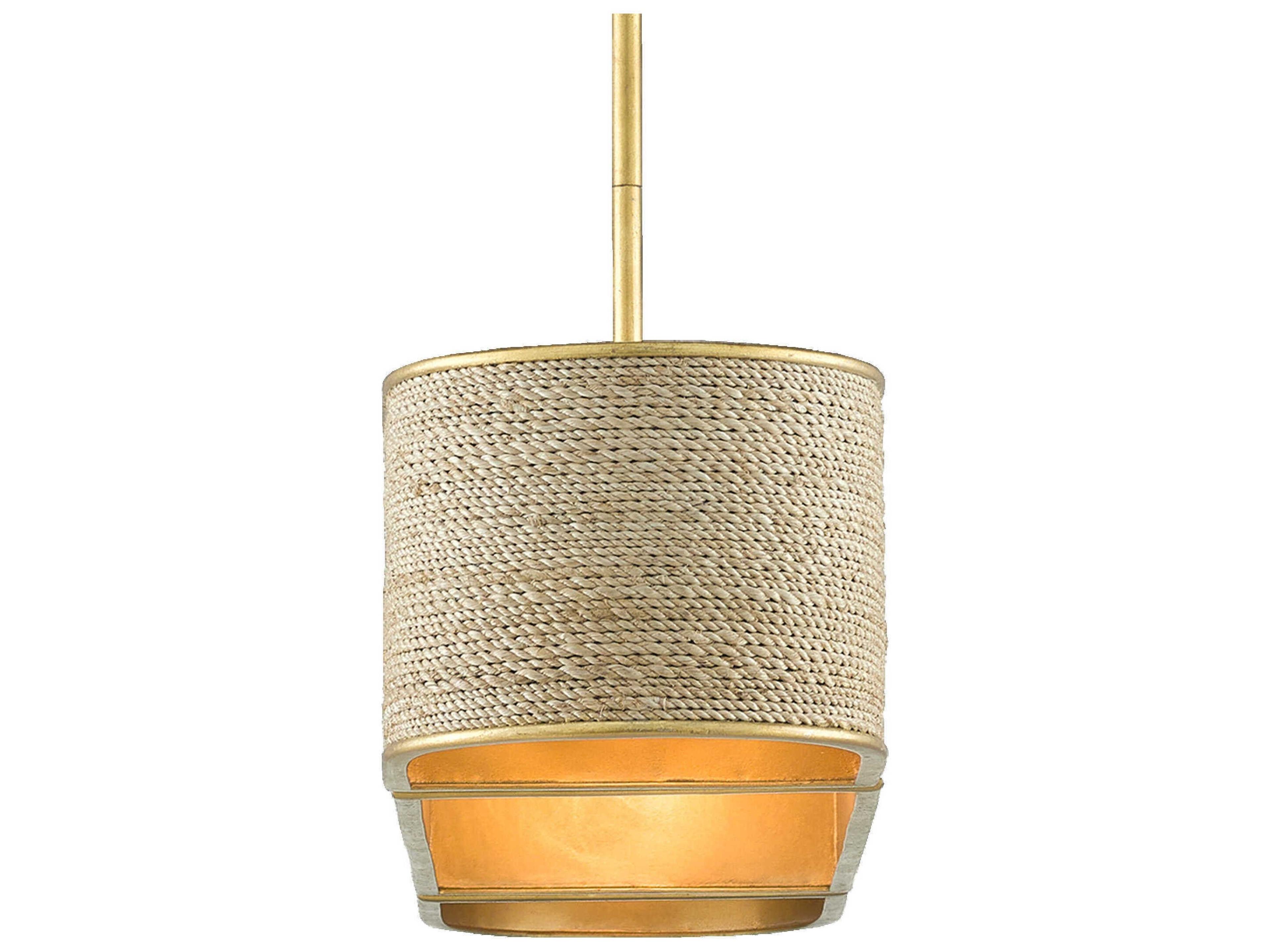 Currey & Company Tenby 4-Light Contemporary Gold Leaf Abaca Rope Linear Island Pendant