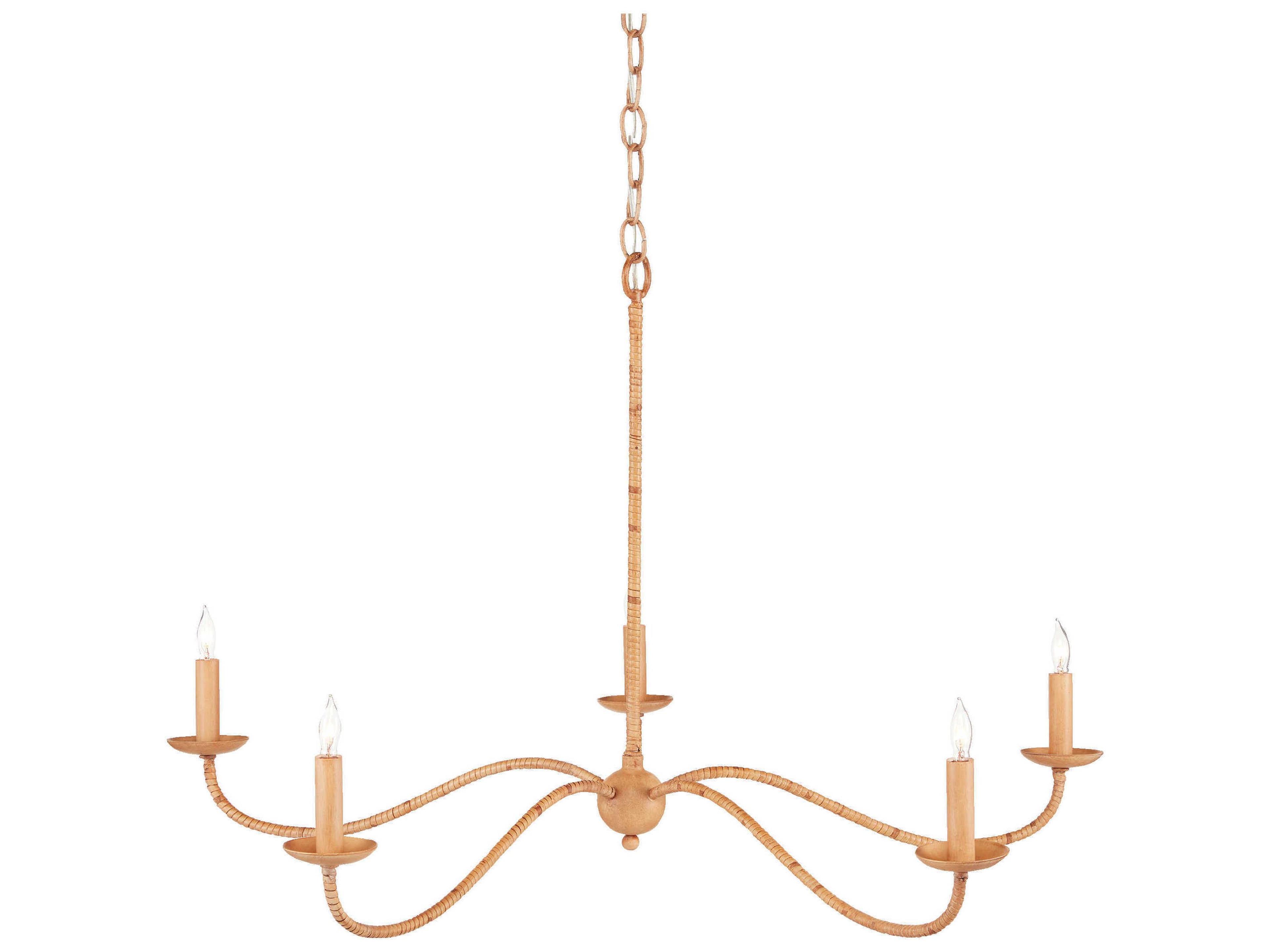 Currey & Company Saxon 5-Light Painted Rattan Natural Brown Chandelier