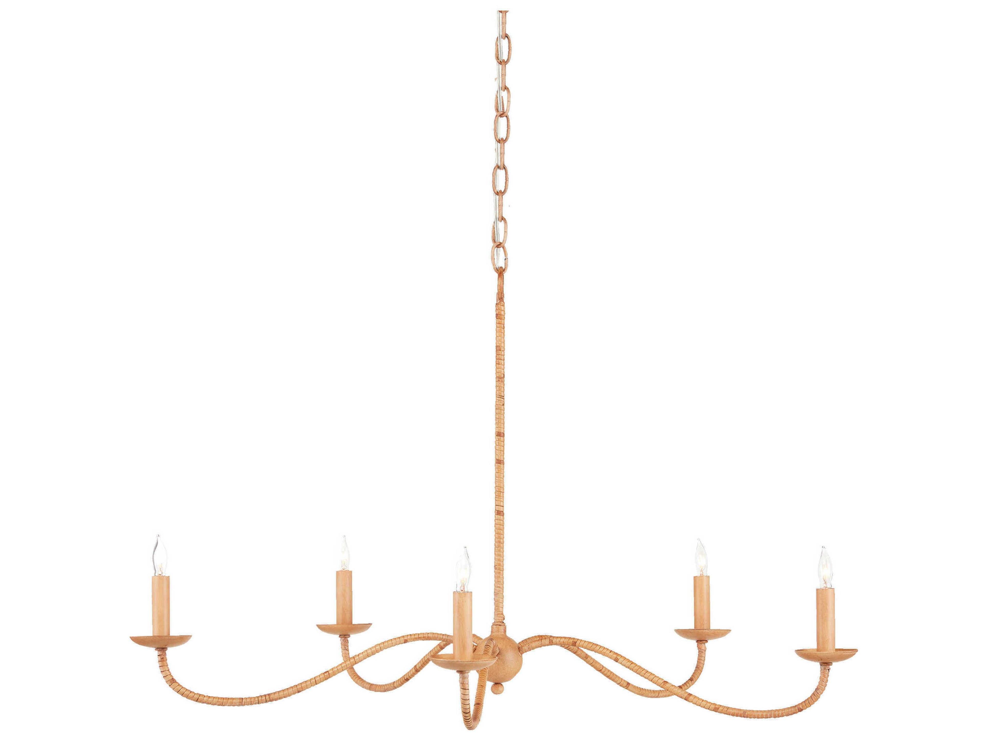 Currey & Company Saxon 5-Light Painted Rattan Natural Brown Chandelier