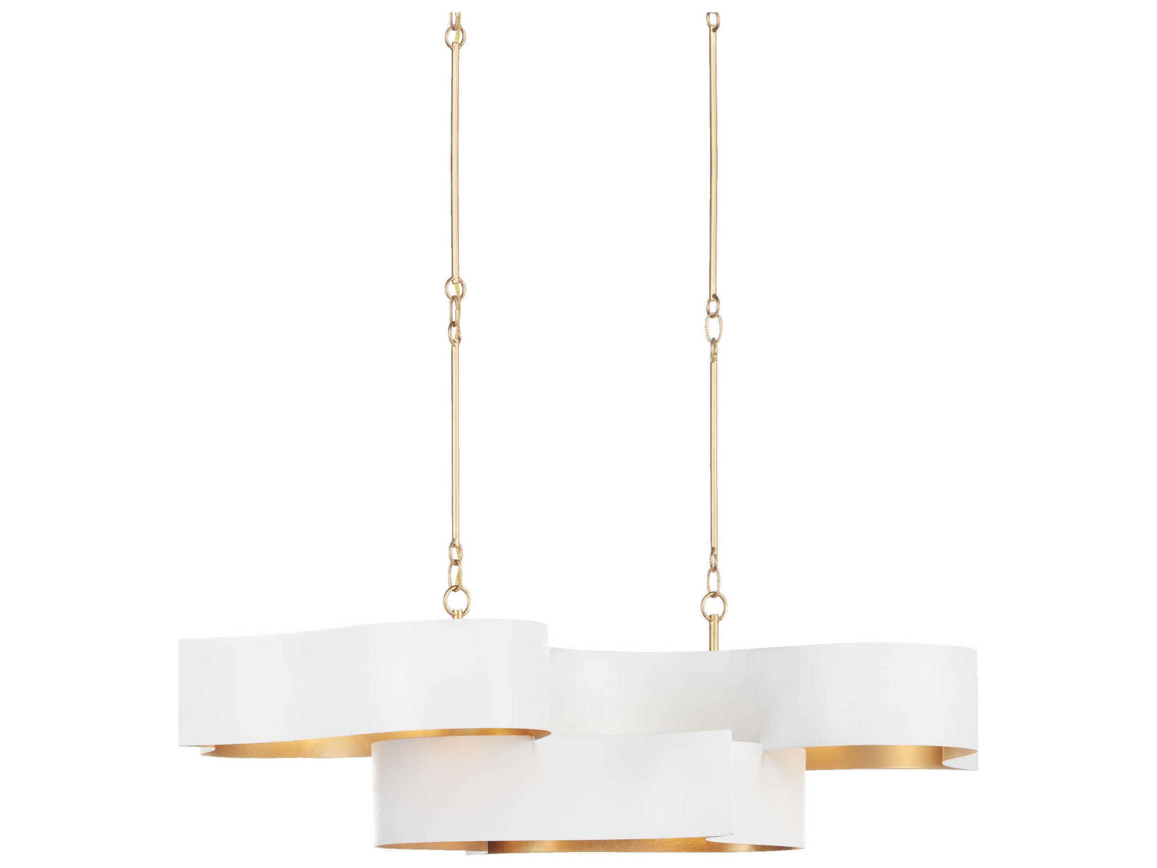 Currey & Company Grand Lotus 6-Light Sugar White Contemporary Gold Leaf Island Pendant