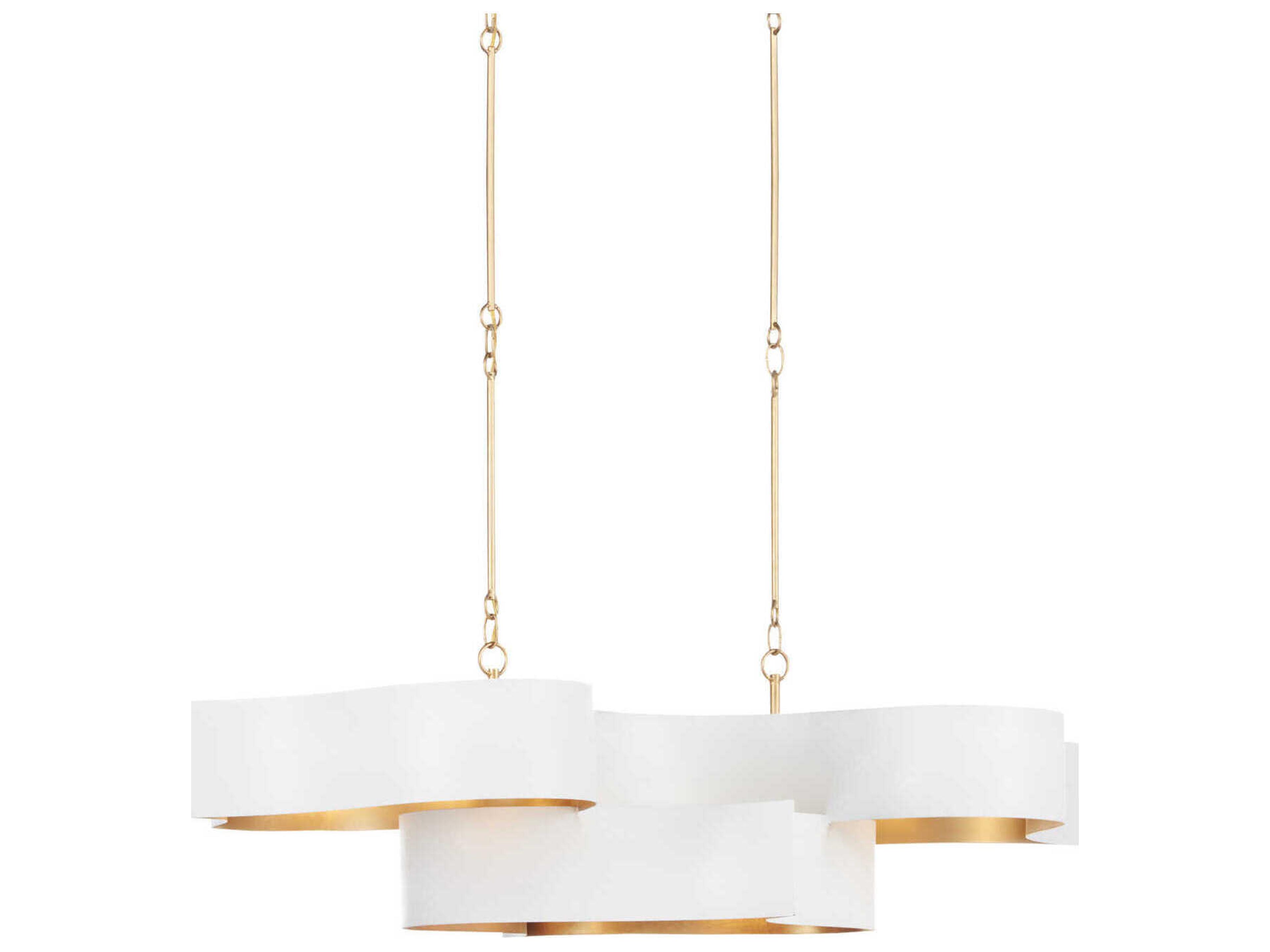 Currey & Company Grand Lotus 6-Light Sugar White Contemporary Gold Leaf Island Pendant
