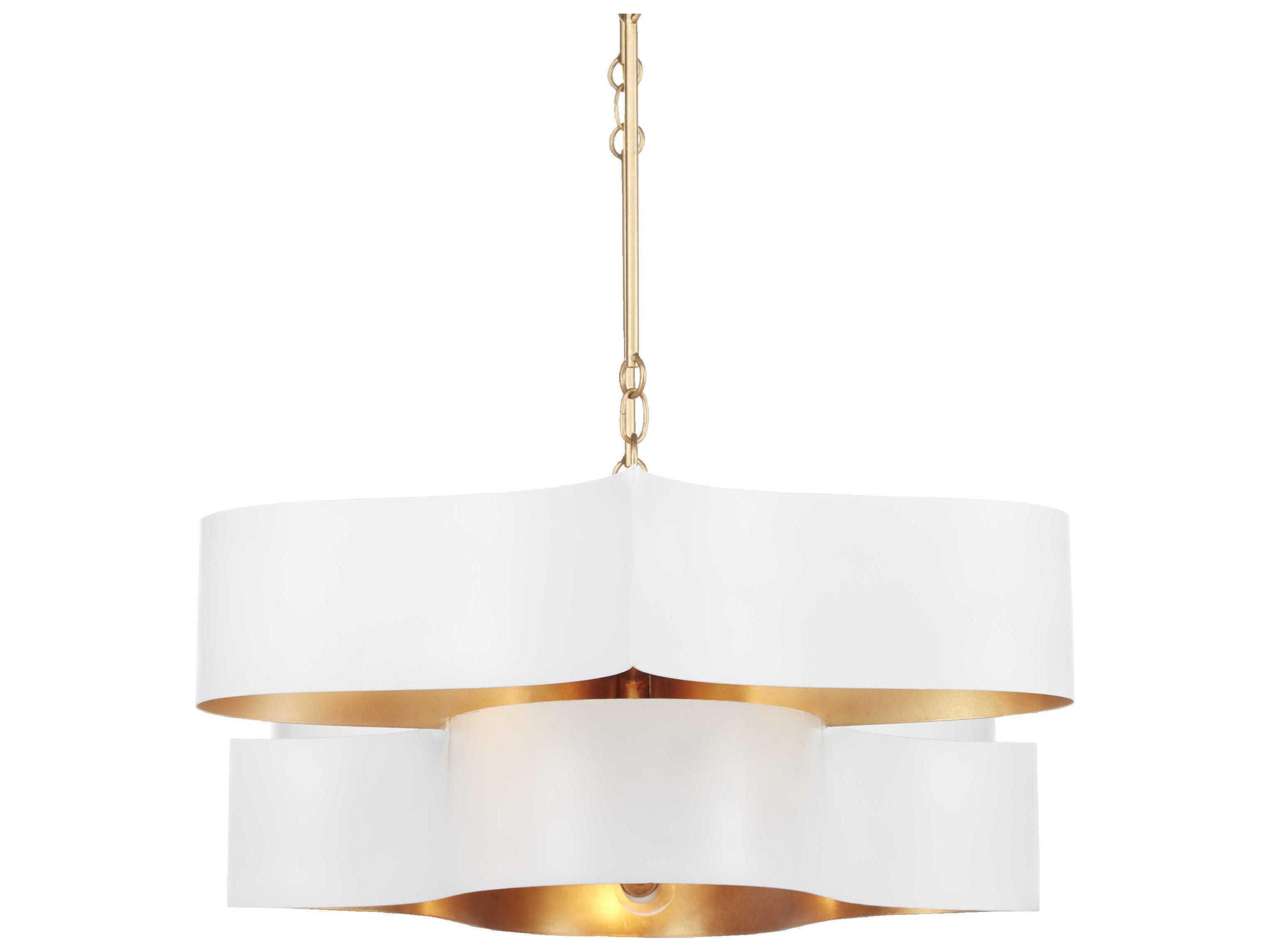 Currey & Company Grand Lotus 6-Light Sugar White Contemporary Gold Leaf Island Pendant