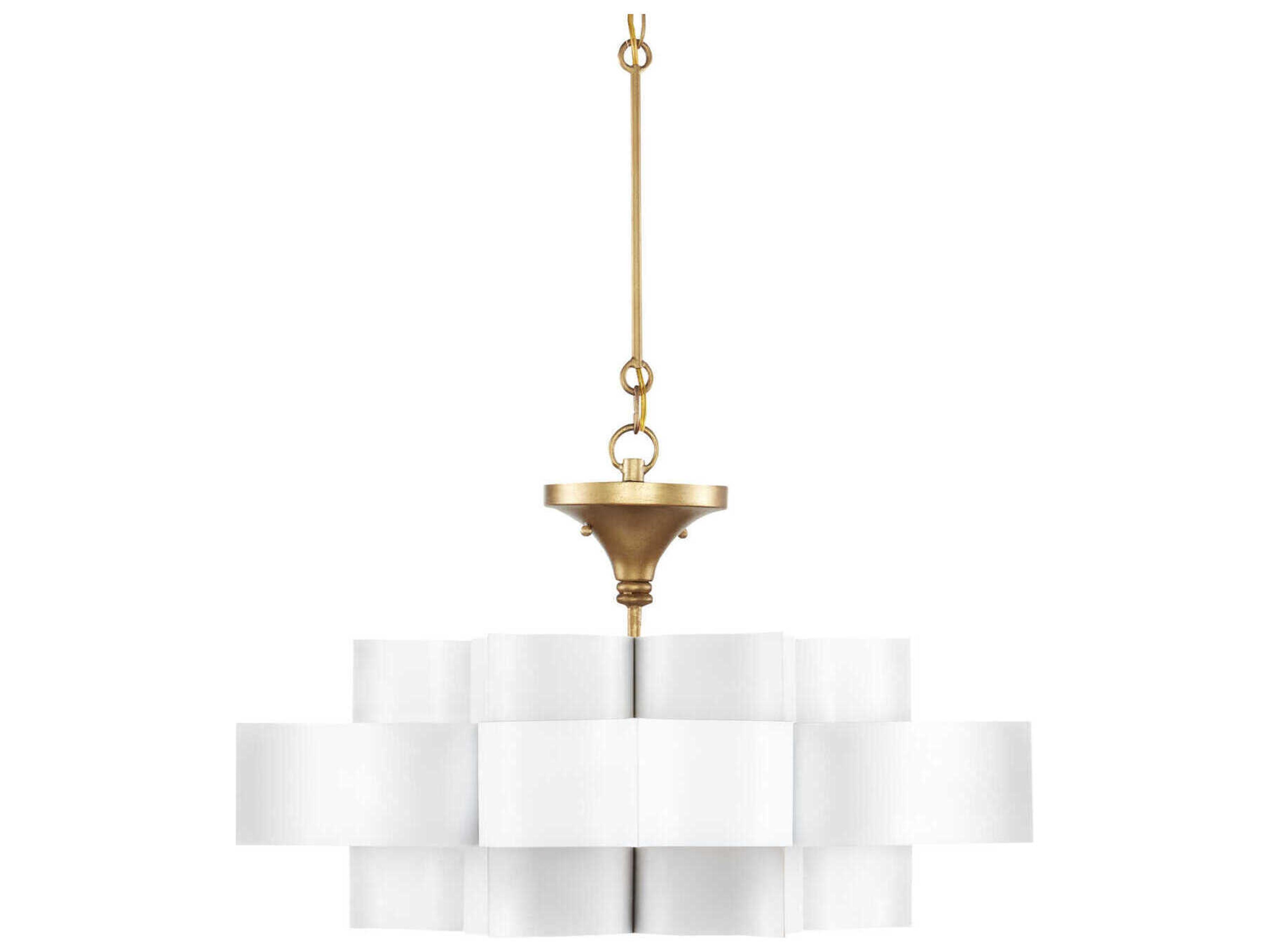 Grand Lotus 1-Light Sugar White Contemporary Gold Leaf Tiered Pendant