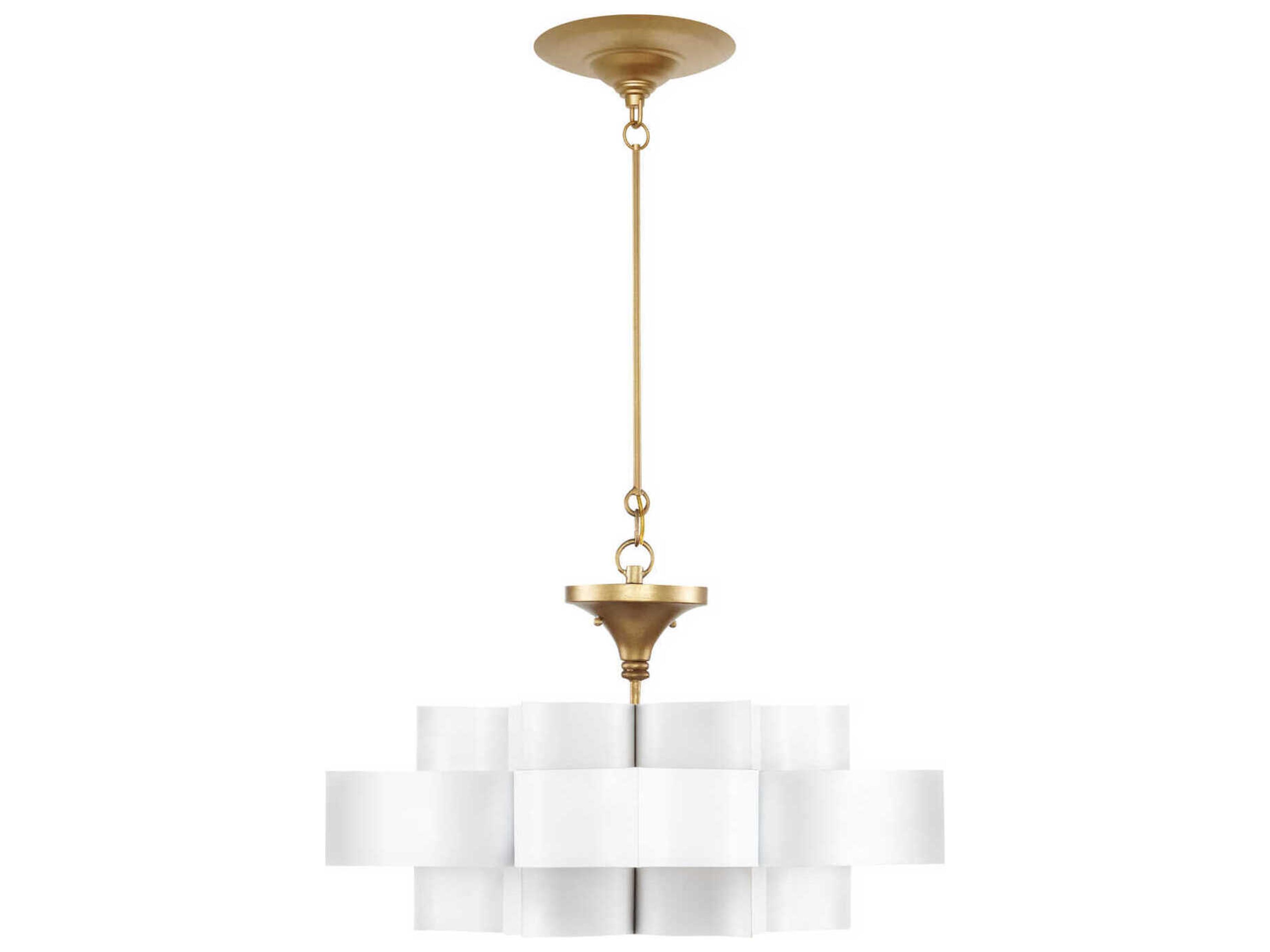 Currey & Company Grand Lotus 1-Light Sugar White Contemporary Gold Leaf Tiered Pendant