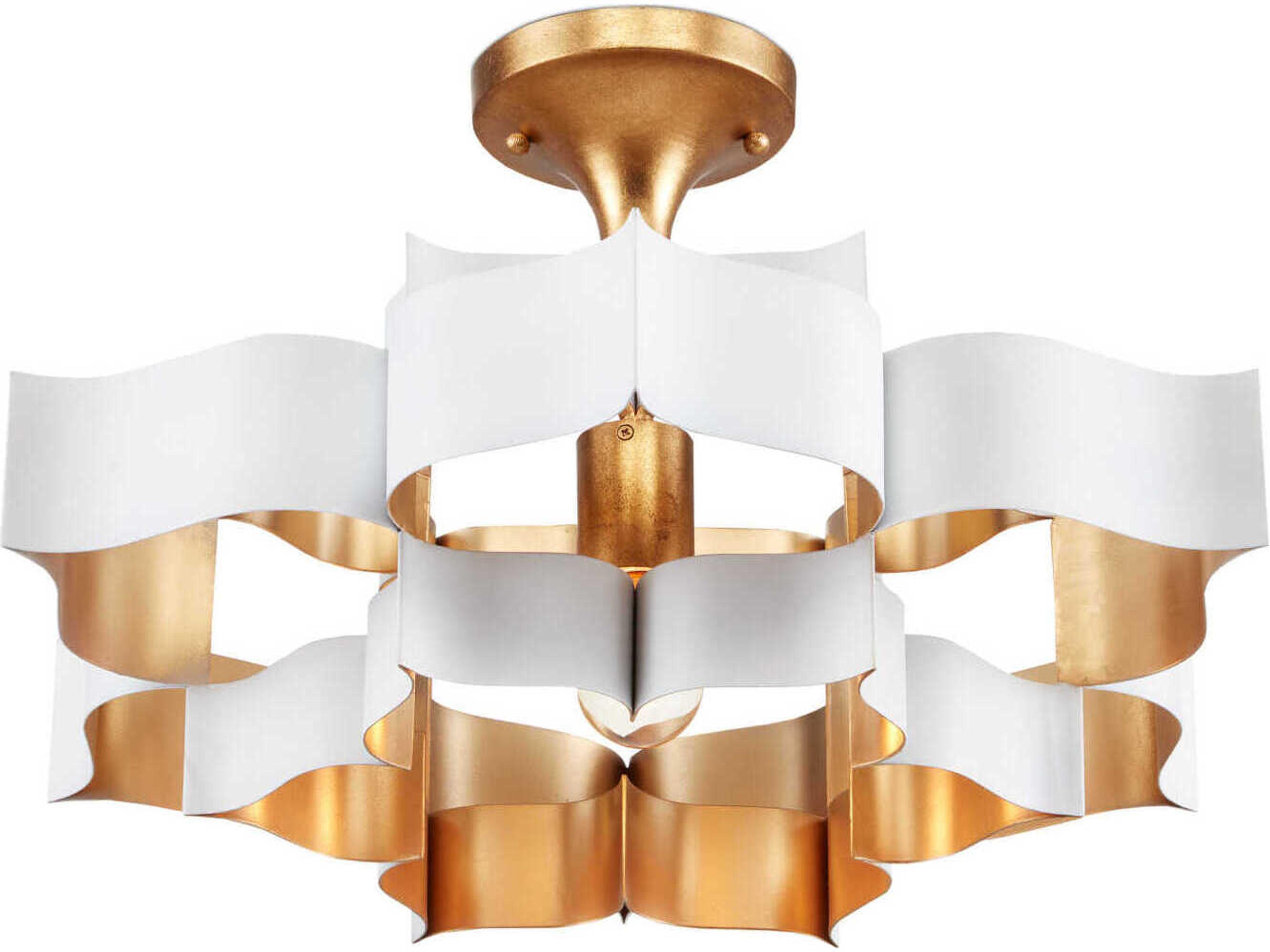 Currey & Company Grand Lotus 1-Light Sugar White Contemporary Gold Leaf Tiered Pendant
