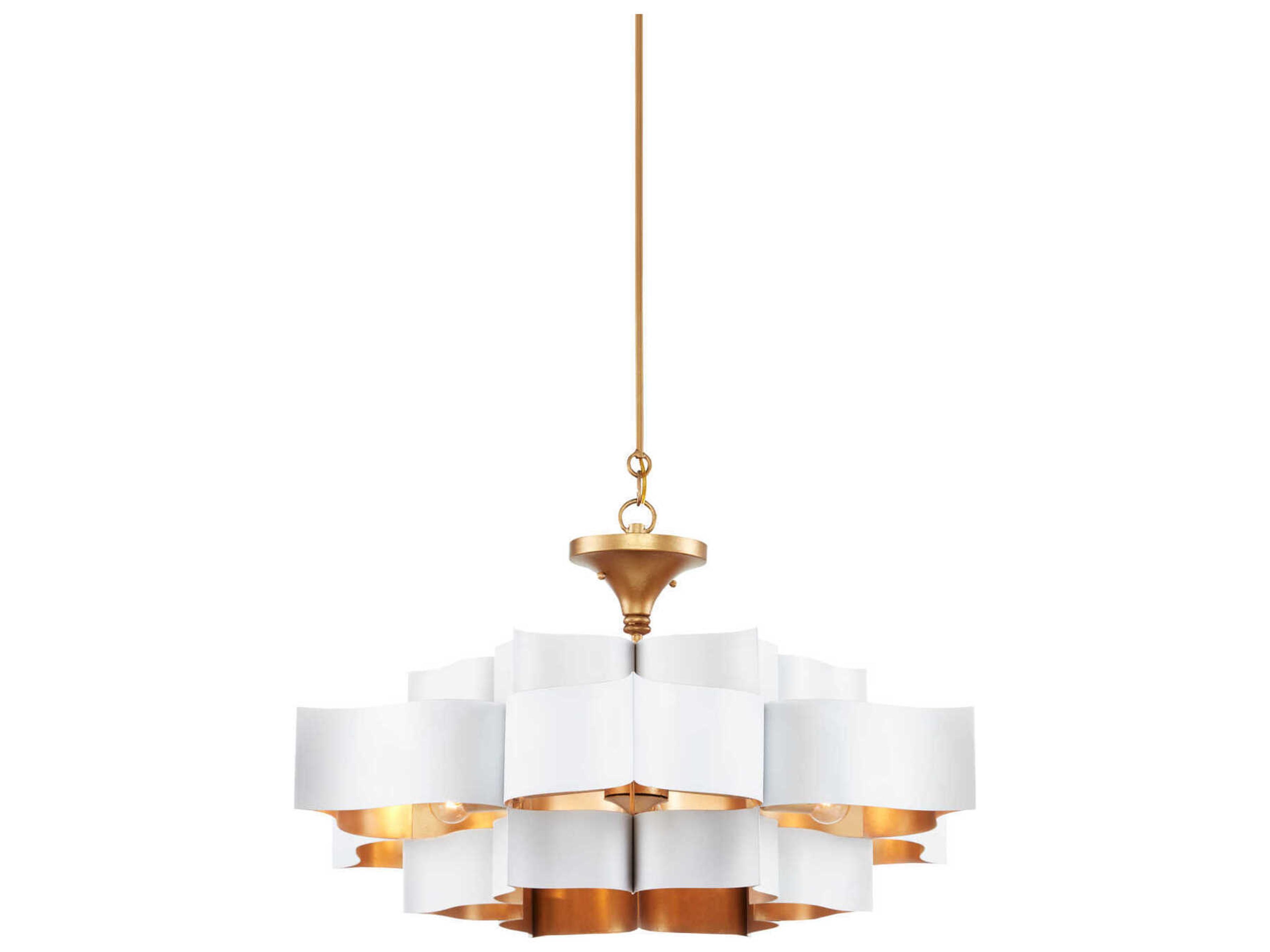 Grand Lotus Chandelier in Sugar White and Gold Leaf