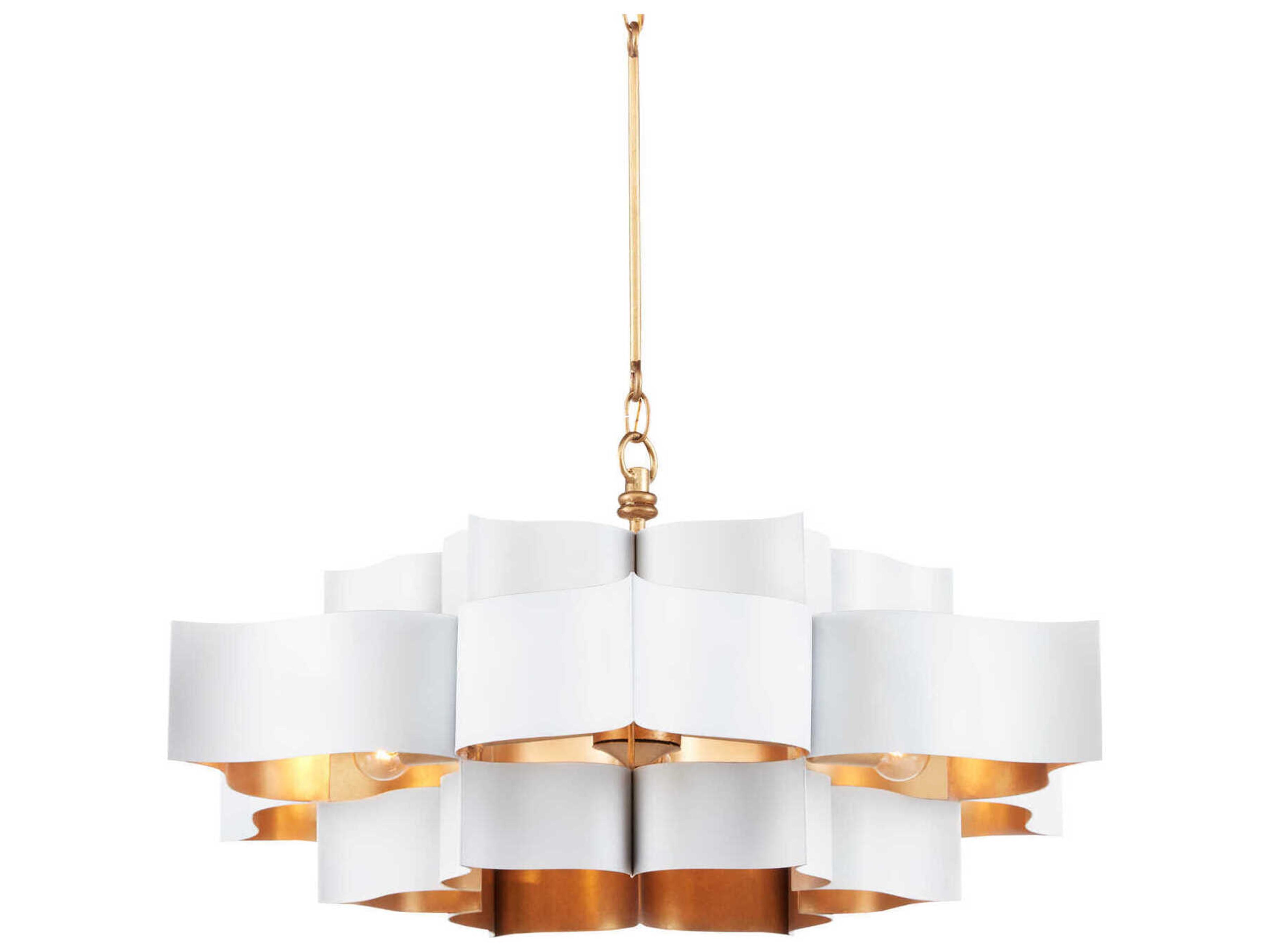 Currey & Company Grand Lotus 6-Light Sugar White Contemporary Gold Leaf Tiered Pendant