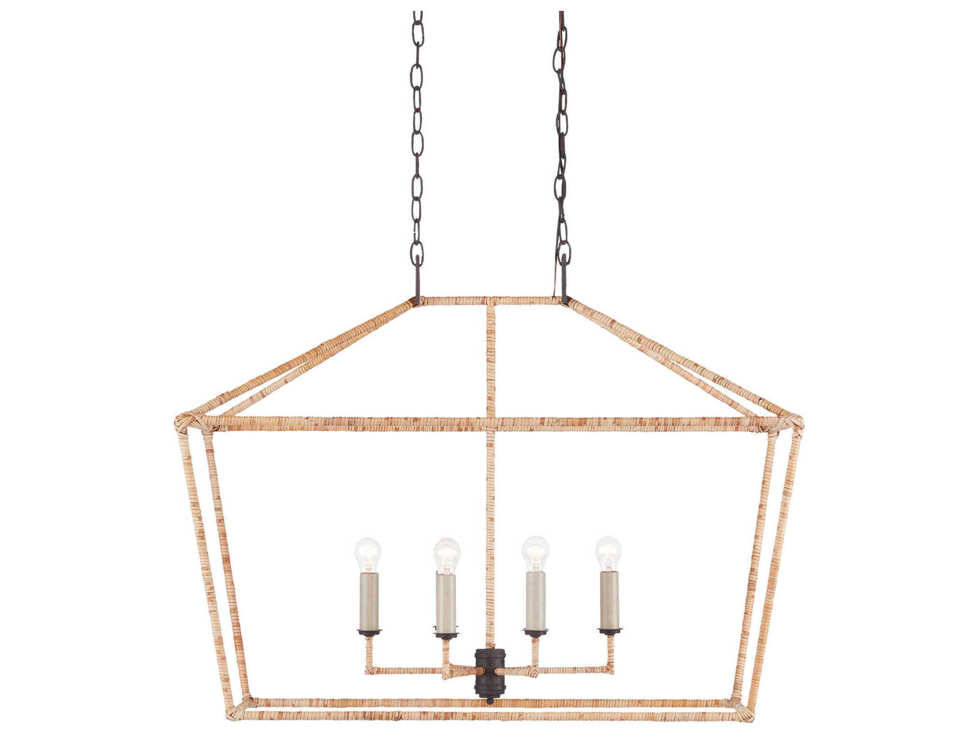 Denison 6-Light Mole Black Natural Rattan Brown Island Pendant