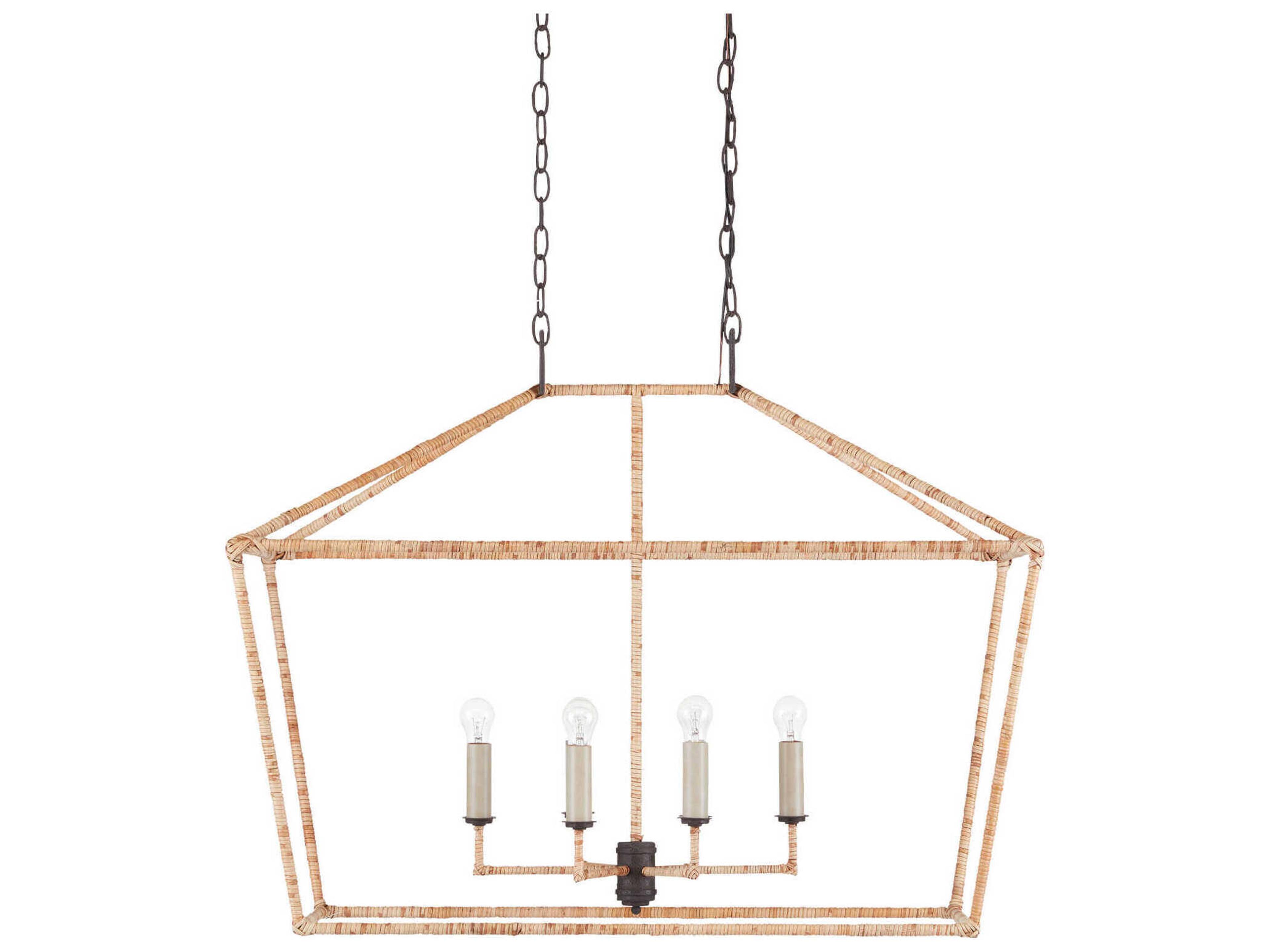 Currey & Company Denison 6-Light Mole Black Natural Rattan Brown Island Pendant