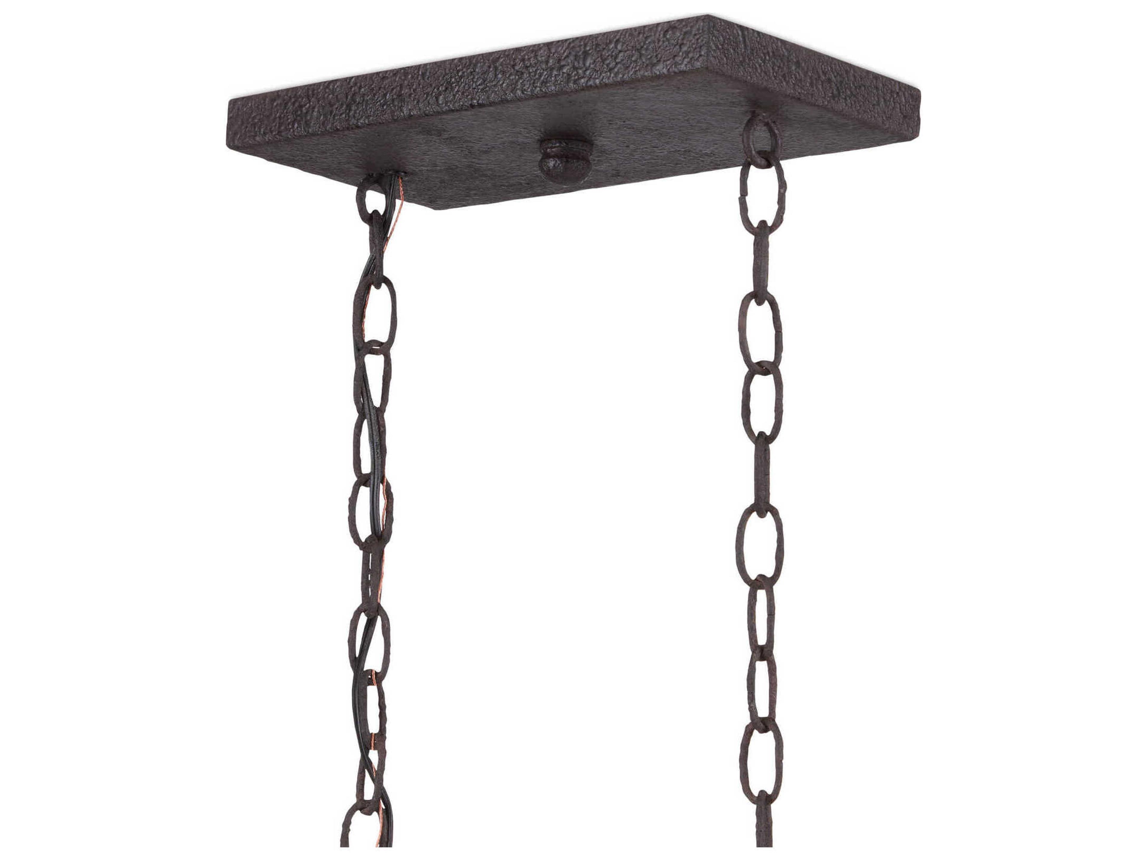 Currey & Company Denison 6-Light Mole Black Natural Rattan Brown Island Pendant