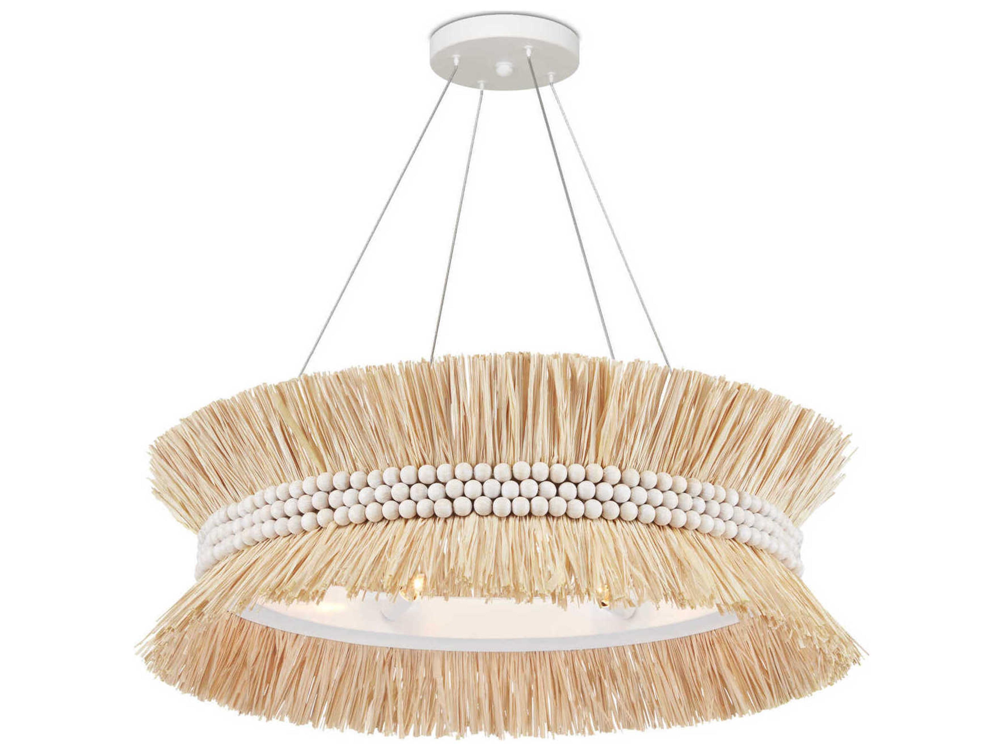 Currey & Company Seychelles 6-Light Sugar White Natural Raffia Pendant