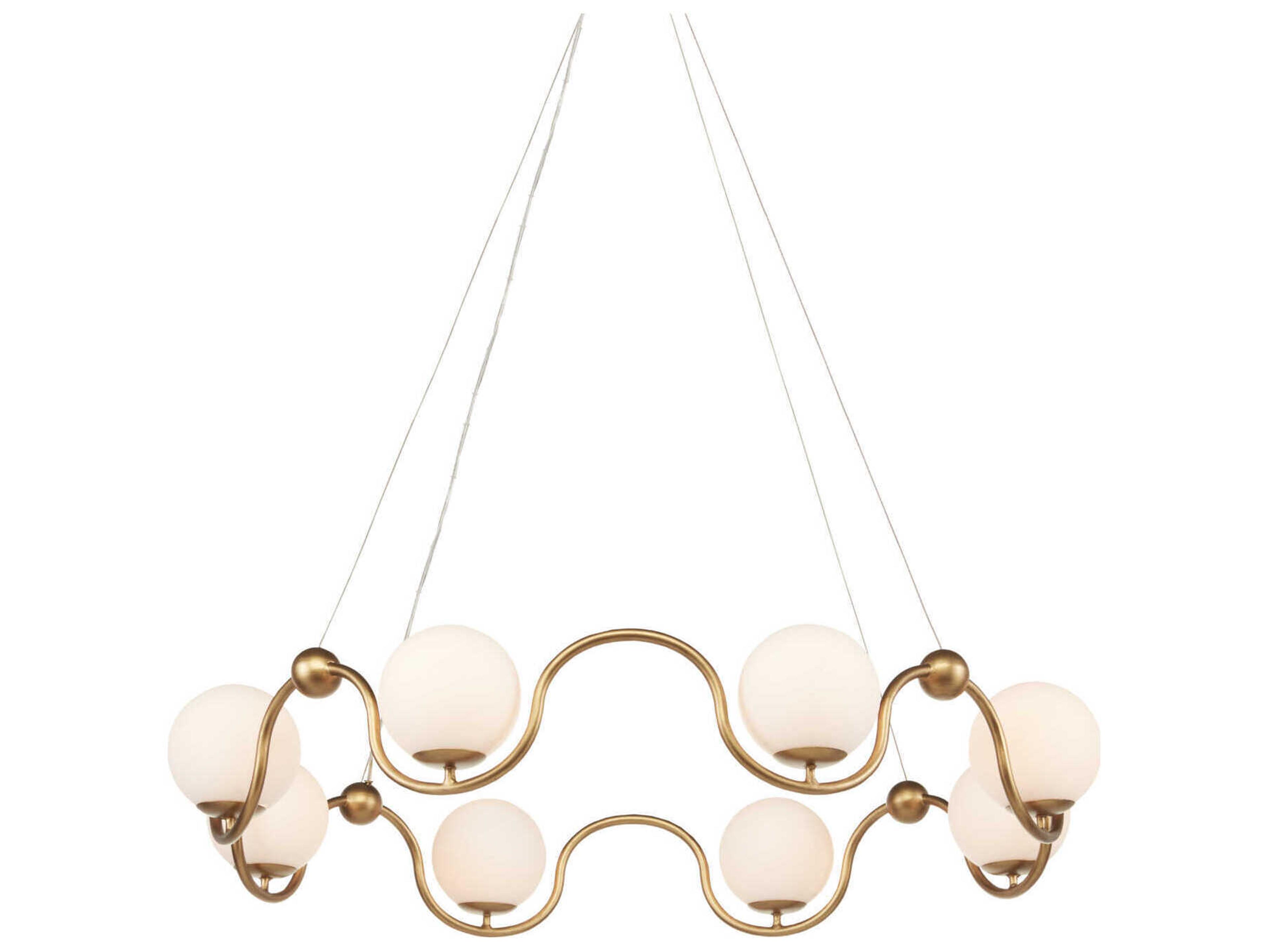 Currey & Company Equilibrium 8-Light Antique Brass White Glass Globe Chandelier