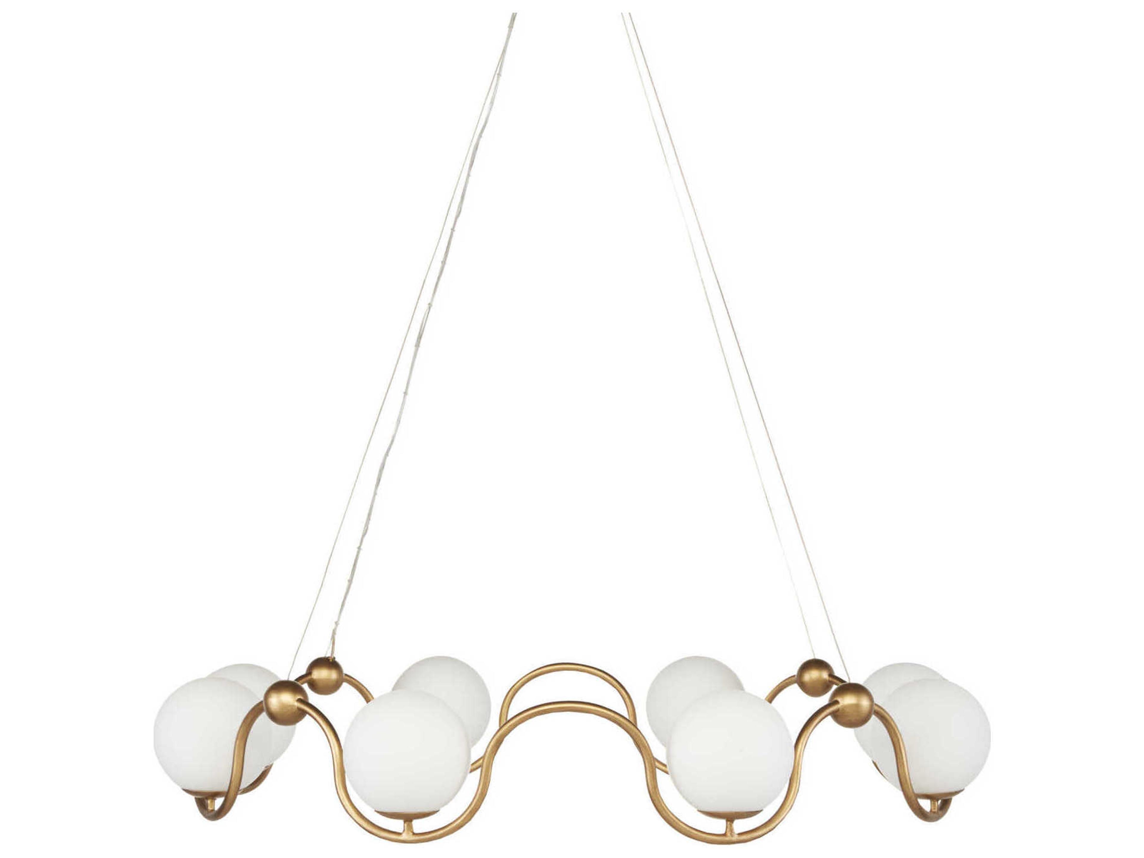 Currey & Company Equilibrium 8-Light Antique Brass White Glass Globe Chandelier