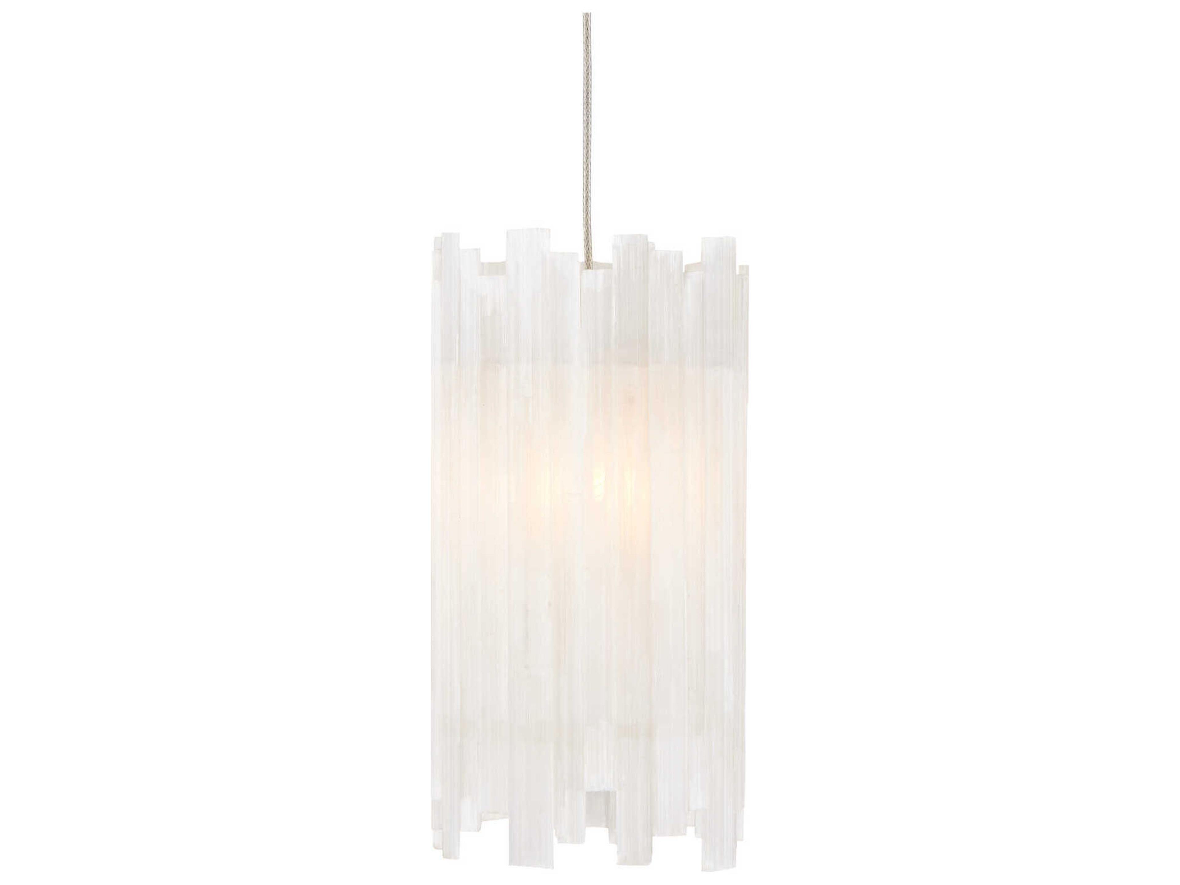 Currey & Company Escenia 3-Light Natural Painted Silver Crystal Glass Cylinder Mini Pendant