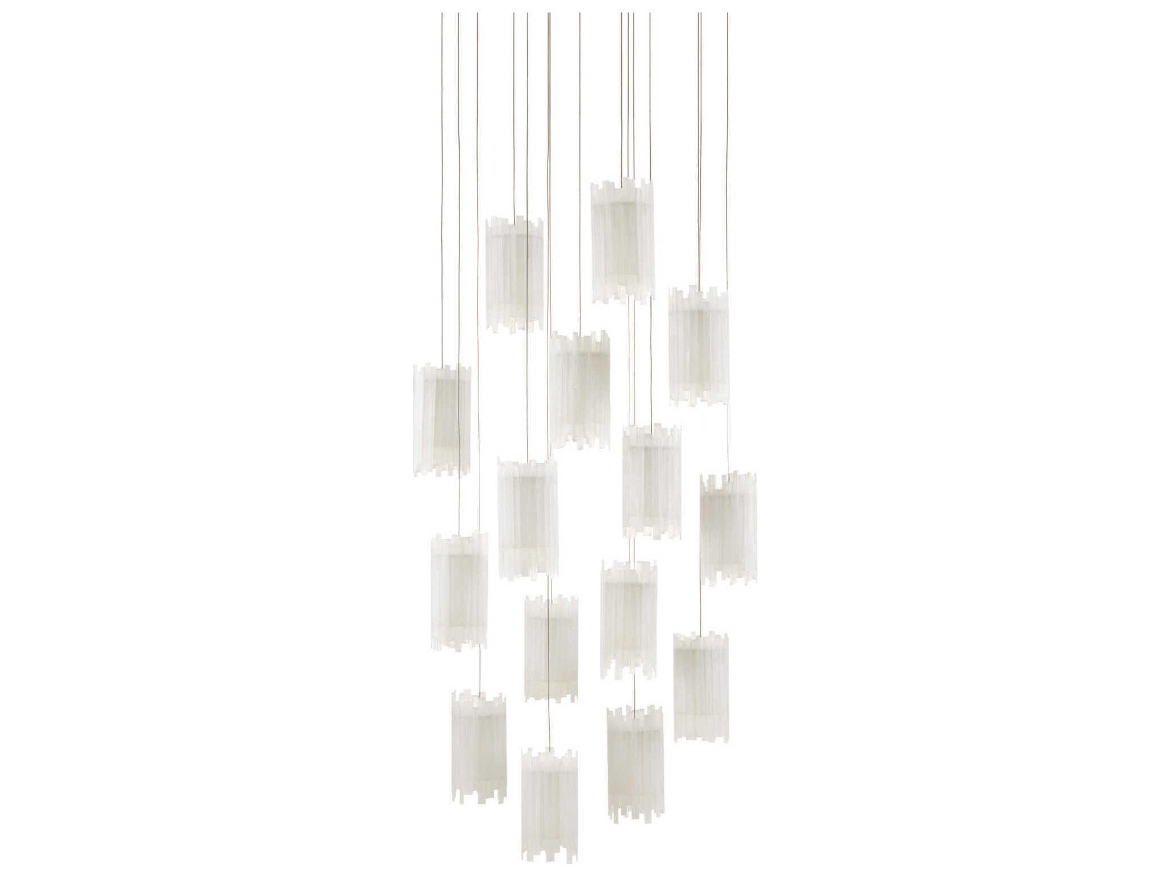 Currey & Company Escenia 15-Light Natural Painted Silver White Crystal Glass Cylinder Pendant