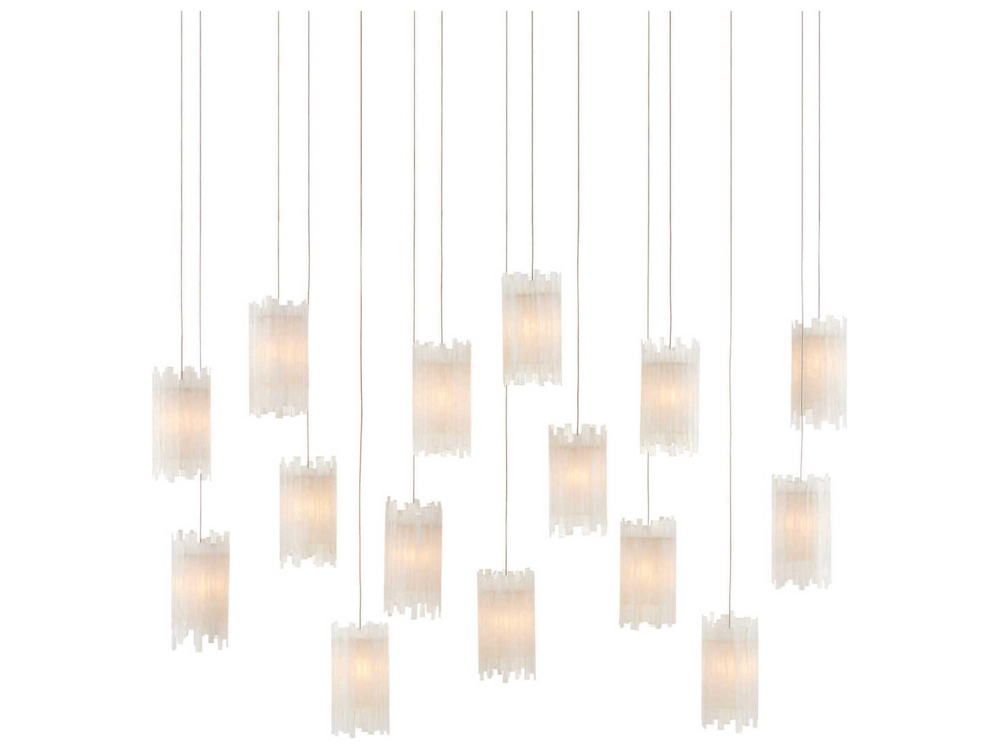 Escenia 15-Light Natural Painted Silver Crystal Glass Cylinder Island Pendant