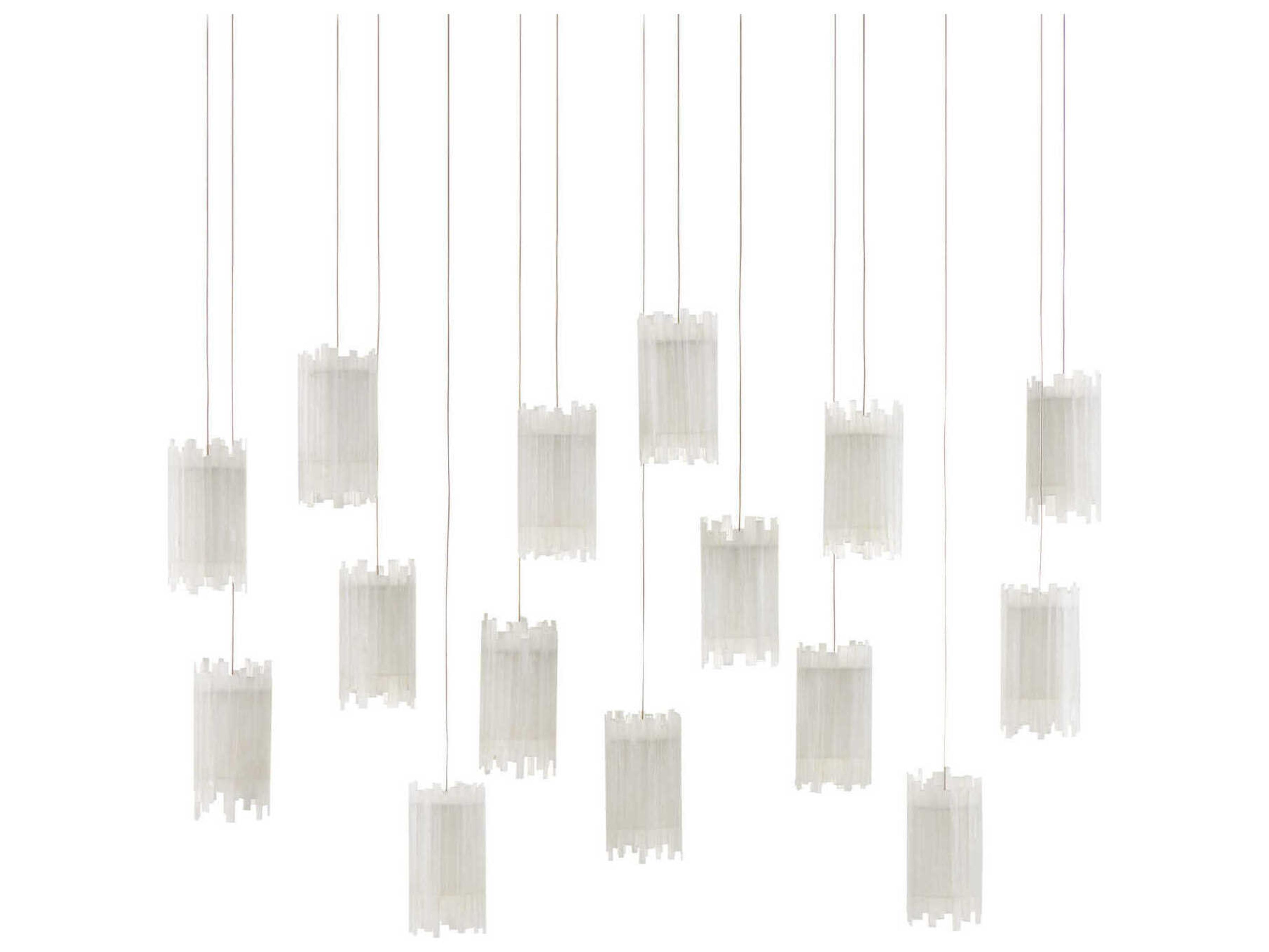 Currey & Company Escenia 15-Light Natural Painted Silver Crystal Glass Cylinder Island Pendant
