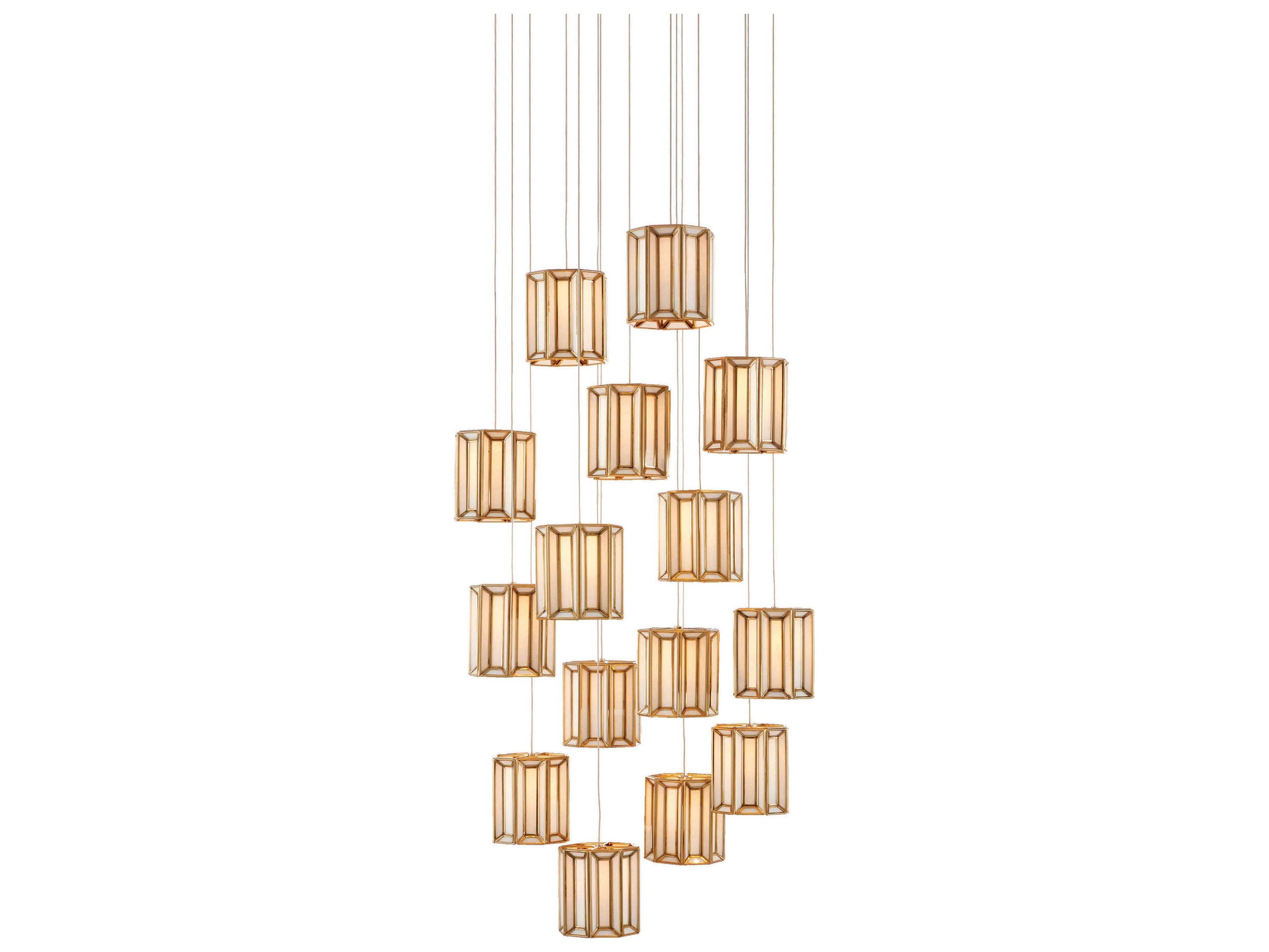 Daze 15-Light Antique Brass White Painted Silver Glass Geometric Pendant