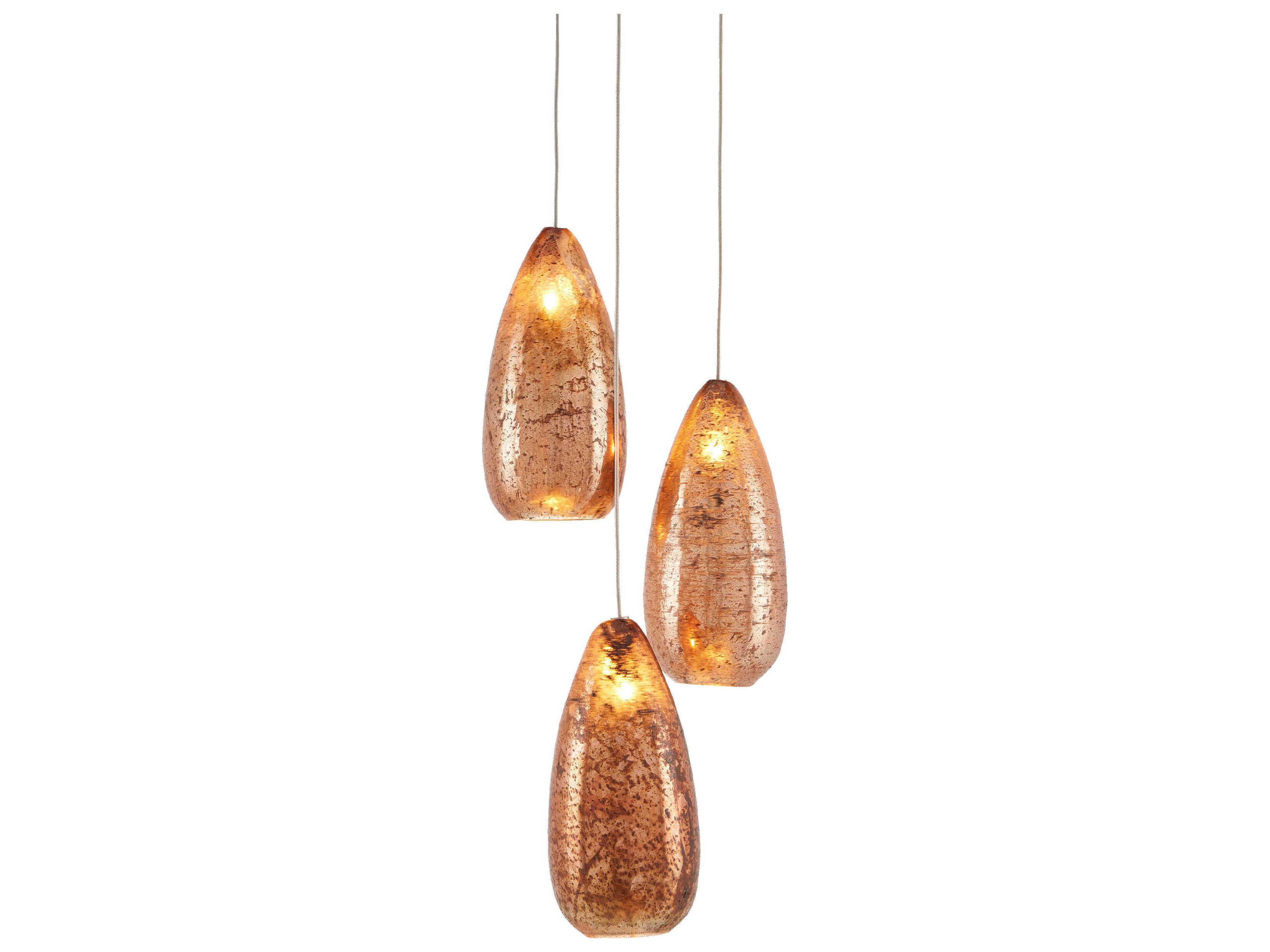 Rame 3-Light Copper Silver Painted Glass Mini Pendant