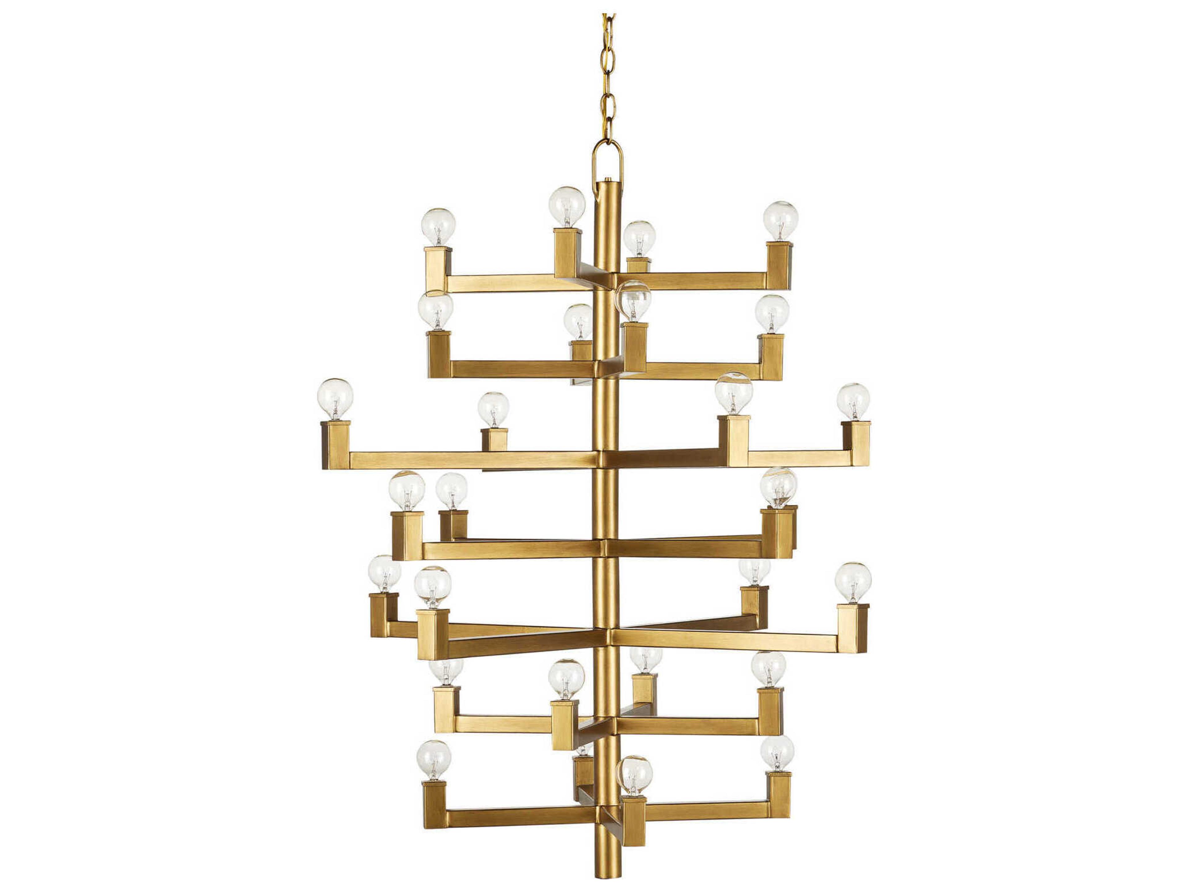 Currey & Company Andre 28-Light Brass Linear Tiered Chandelier