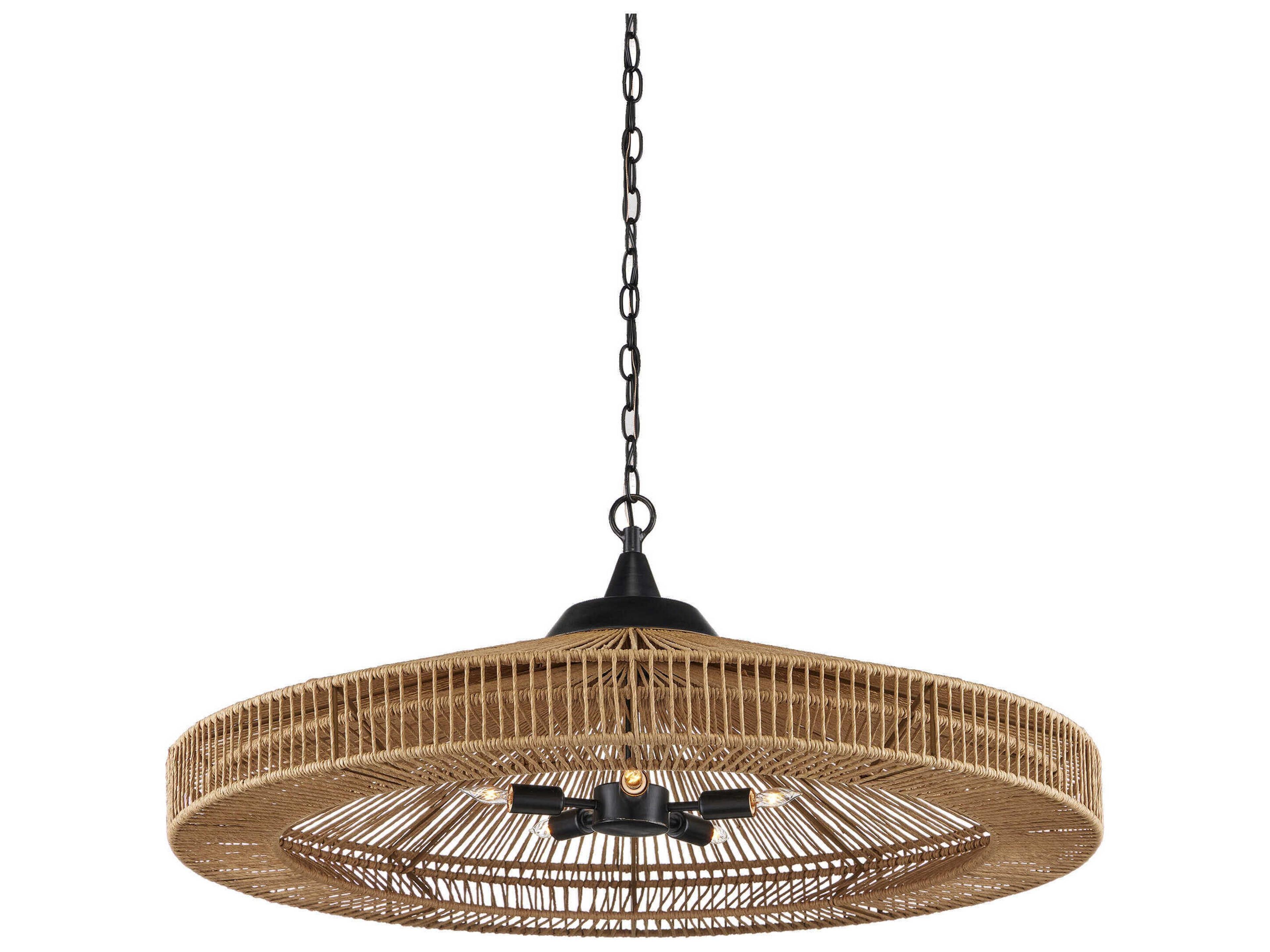 Currey & Company Maldives 5-Light Natural satin Black Brown Dome Pendant