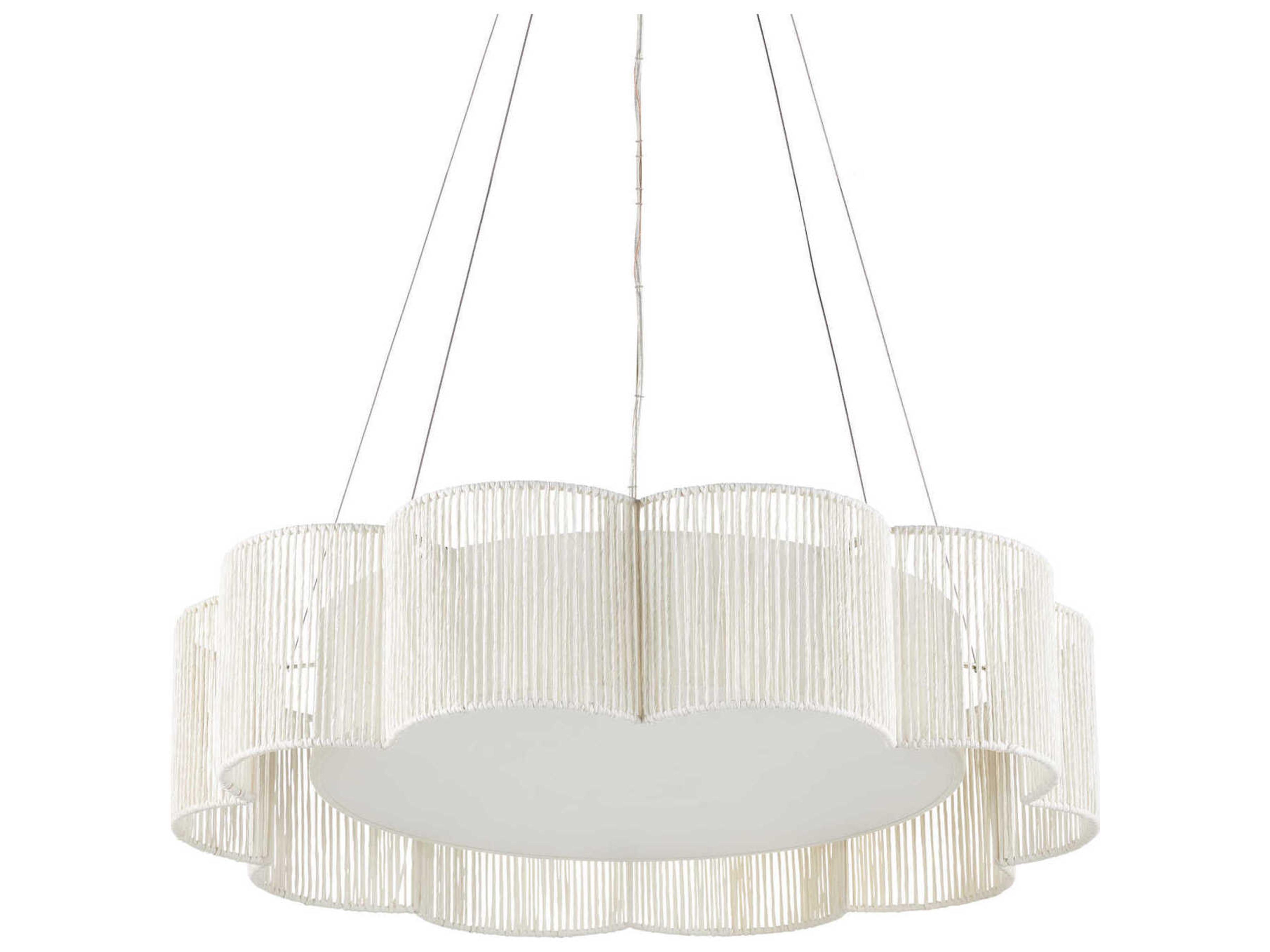 Currey & Company Ancroft 1-Light White Contemporary Silver Leaf LED Drum Linear Pendant