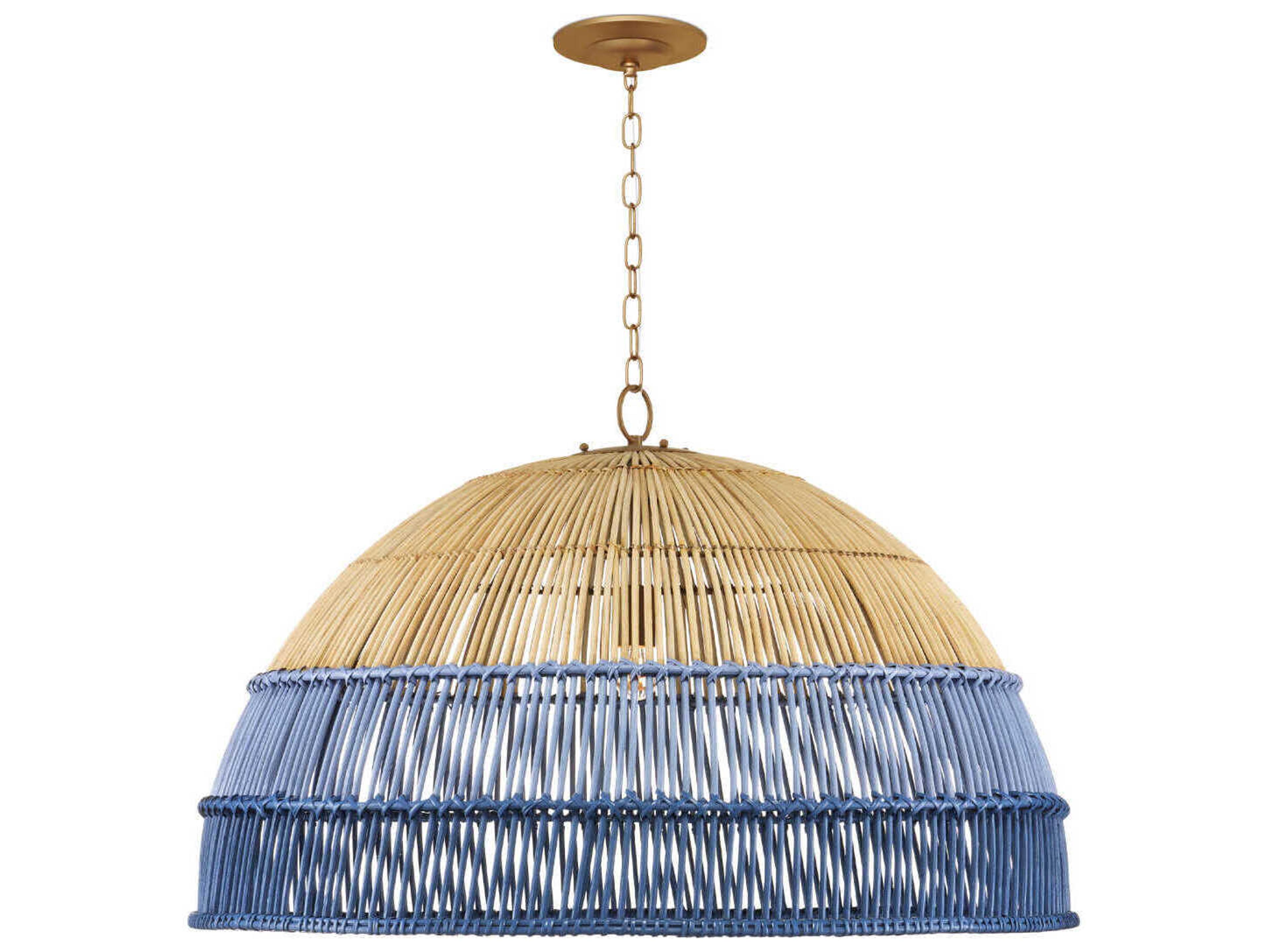 Currey & Company Senjyo 1-Light Khaki Cornflower Blue Bluebonnet Brown Dome Pendant