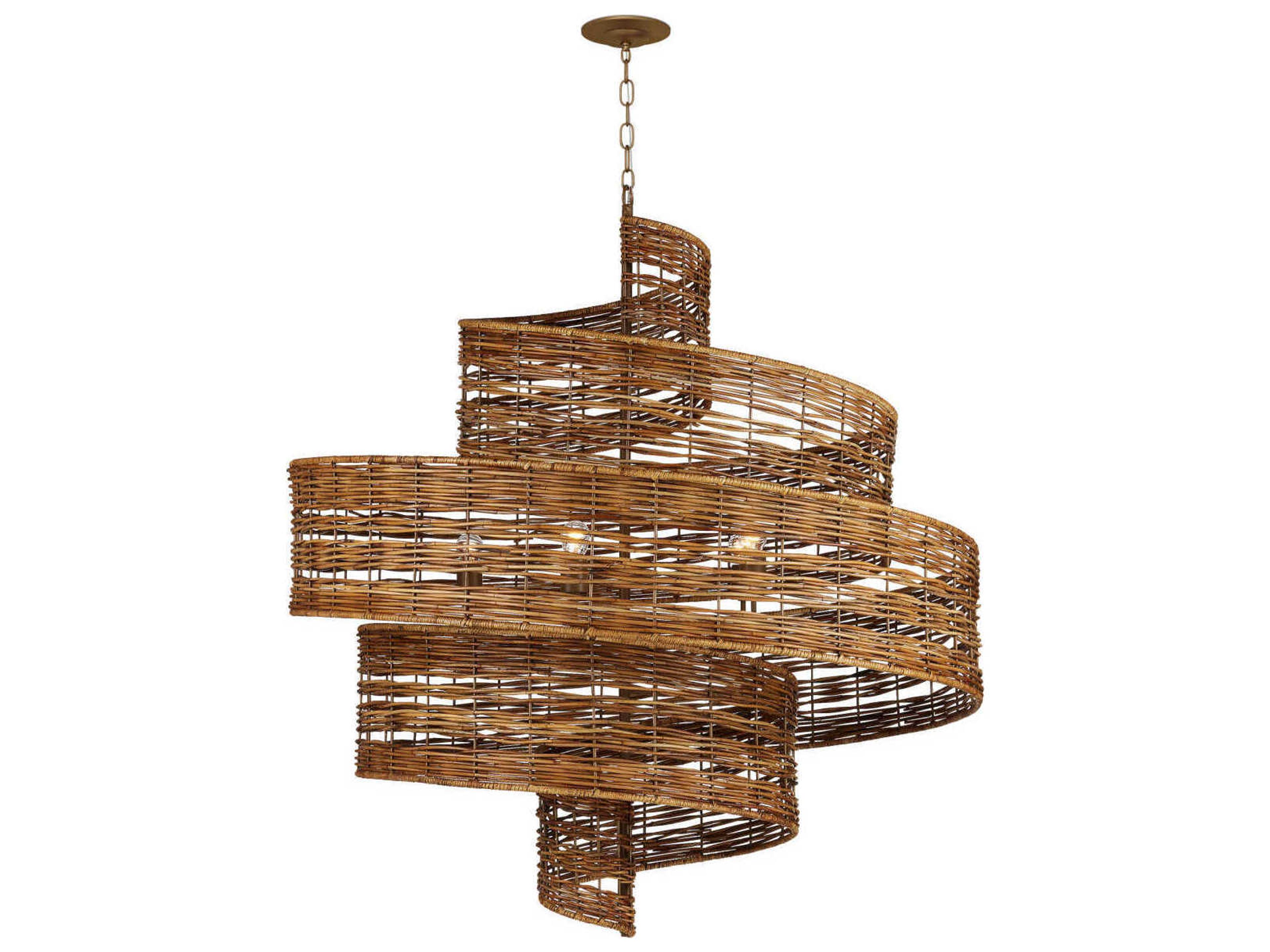 Currey & Company Saisei 5-Light Khaki Natural Rattan Brown Chandelier