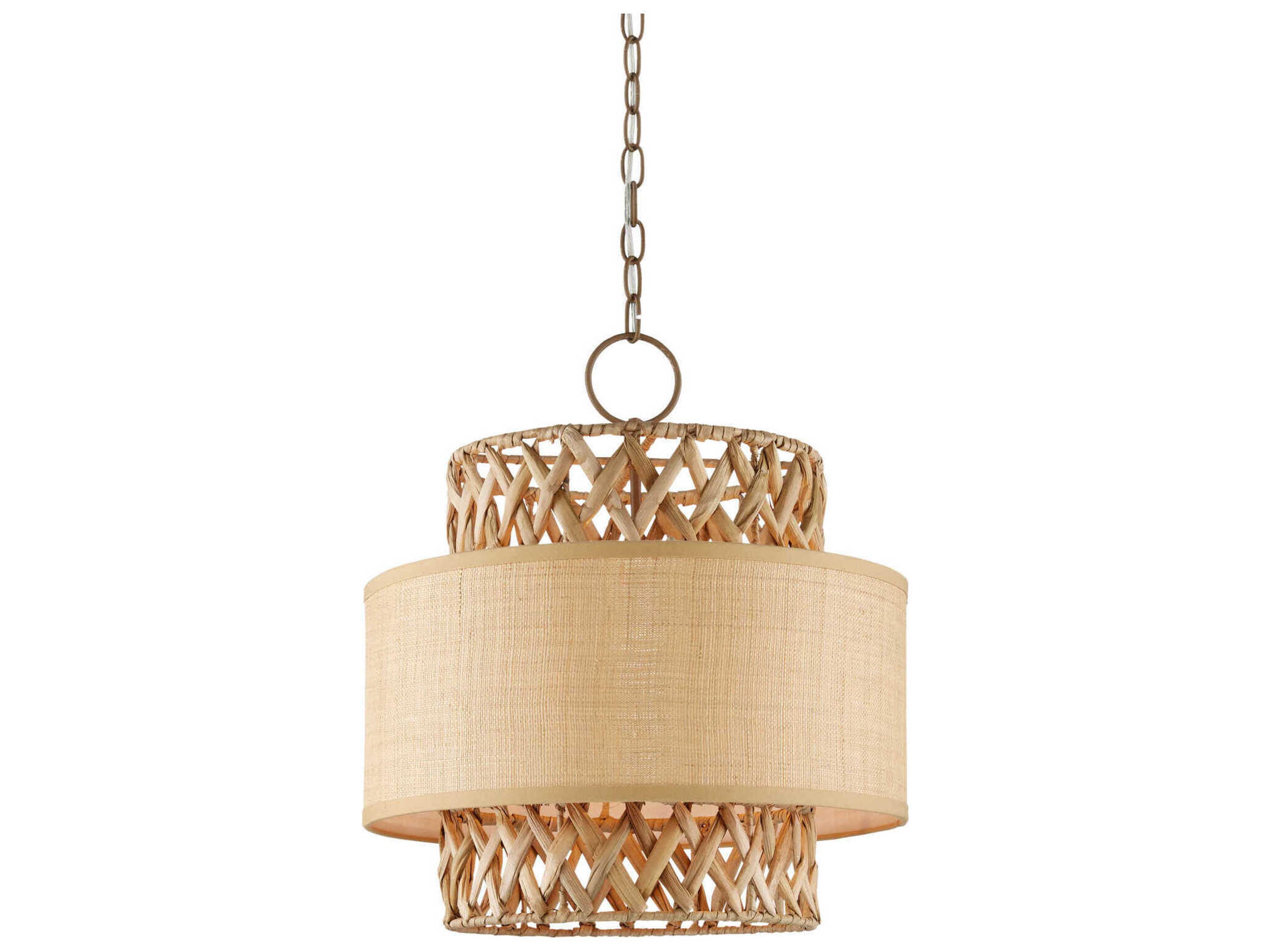 Currey & Company Isola 4-Light Khaki Natural Water Hyacinth Brown Cylinder Pendant