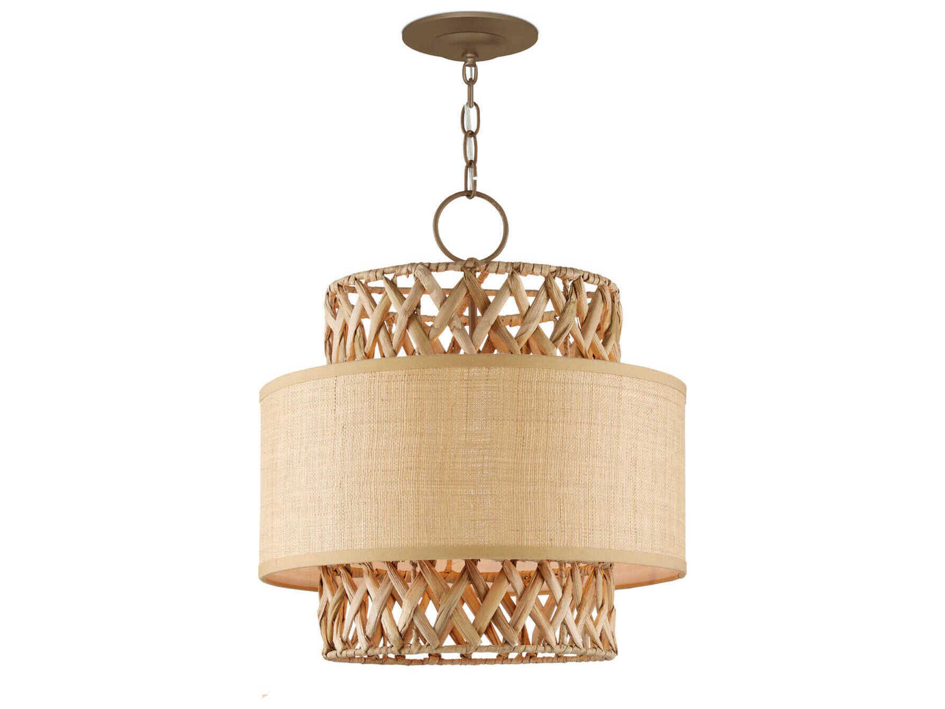 Currey & Company Isola 4-Light Khaki Natural Water Hyacinth Brown Cylinder Pendant