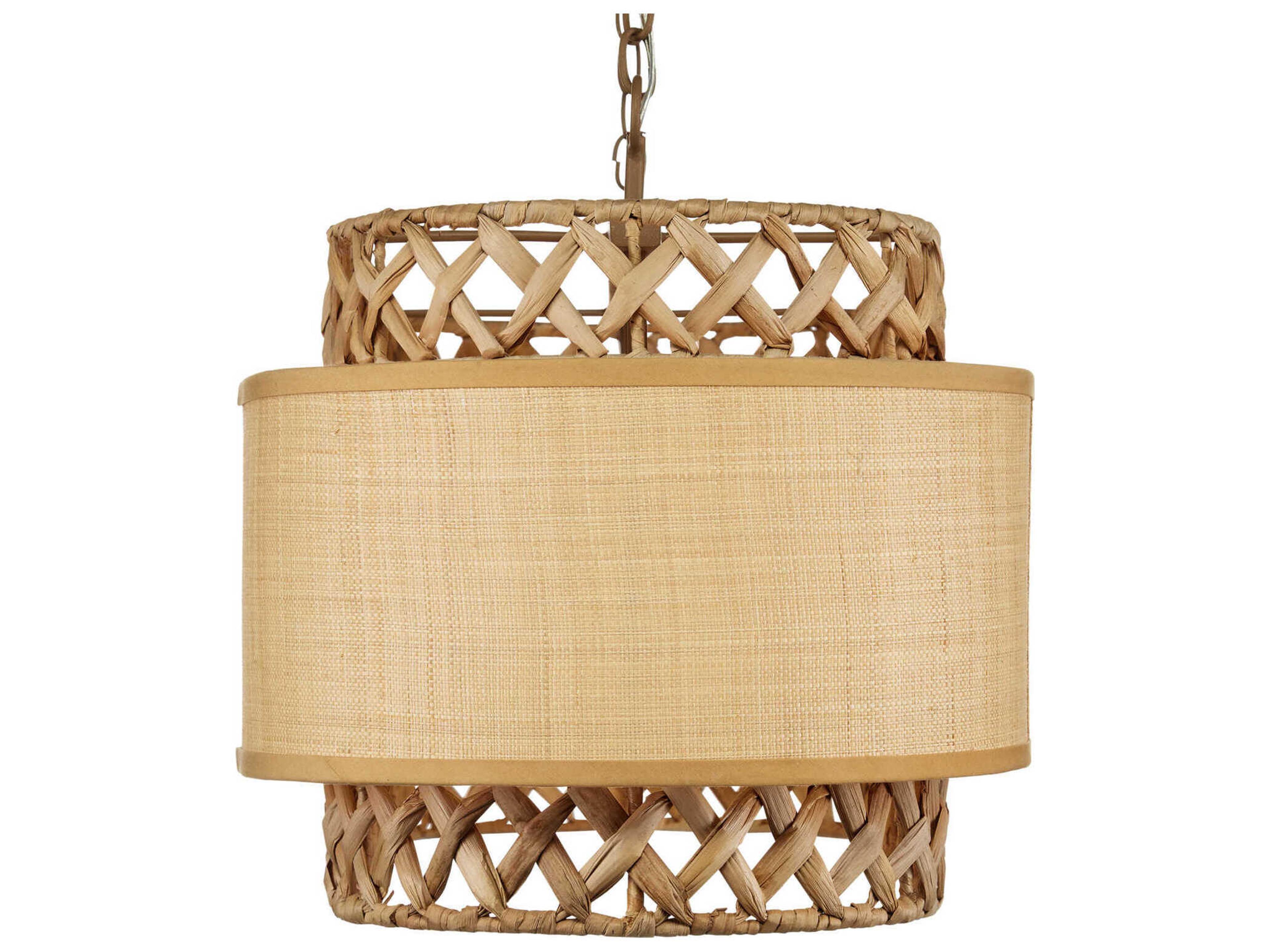 Currey & Company Isola 6-Light Khaki Natural Water Hyacinth Brown Island Pendant