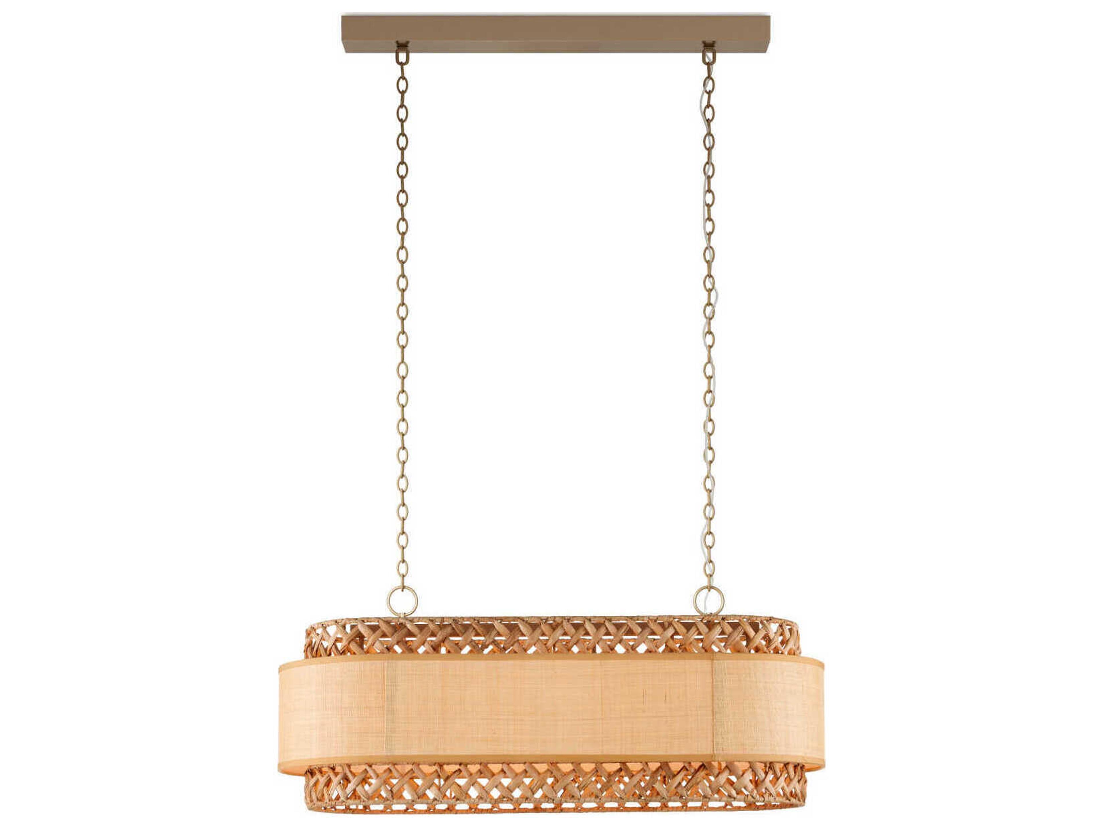 Currey & Company Isola 6-Light Khaki Natural Water Hyacinth Brown Island Pendant