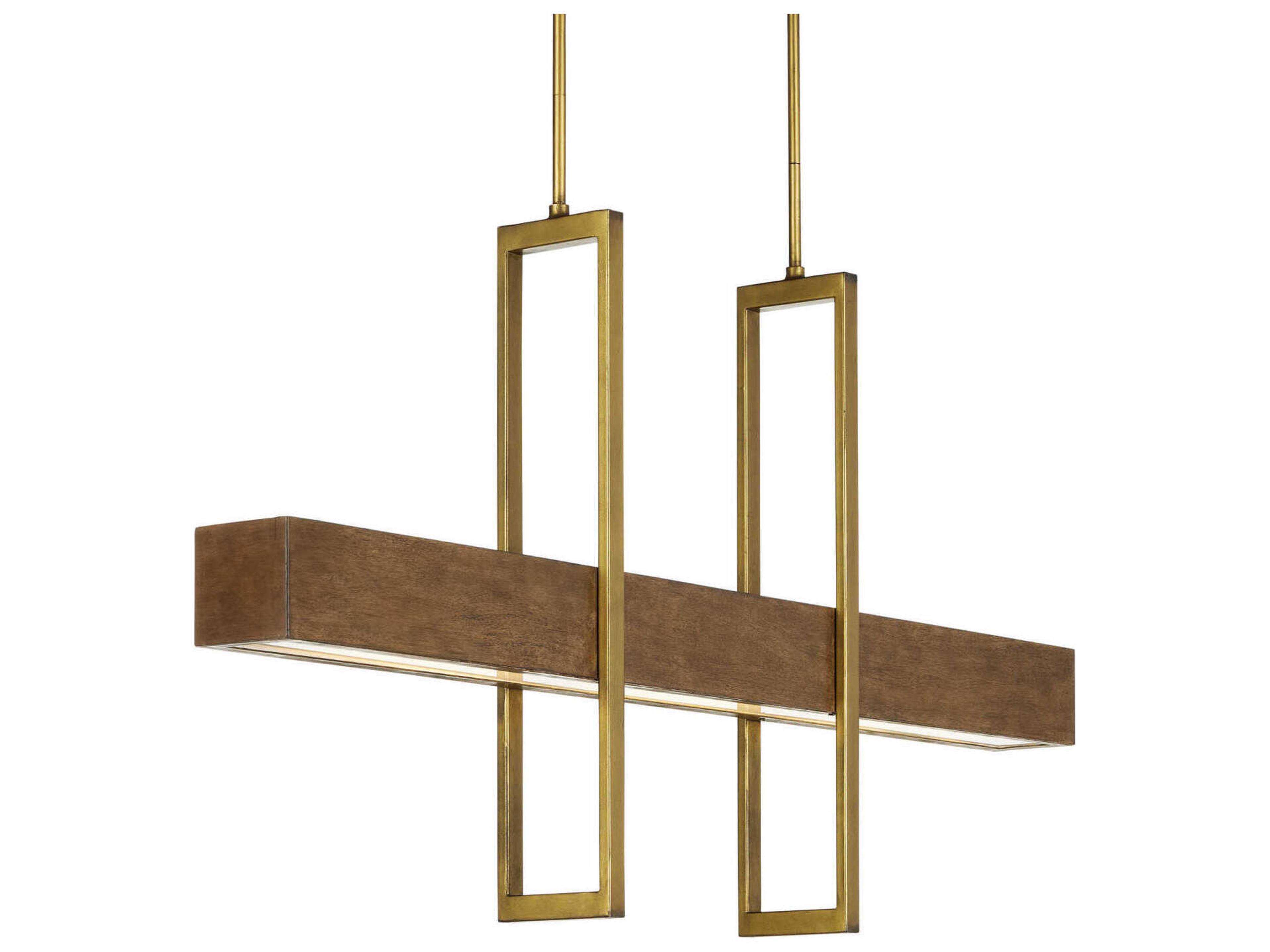 Currey & Company Tonbridge 3-Light Chestnut Brass Sugar White Brown Linear Island Pendant