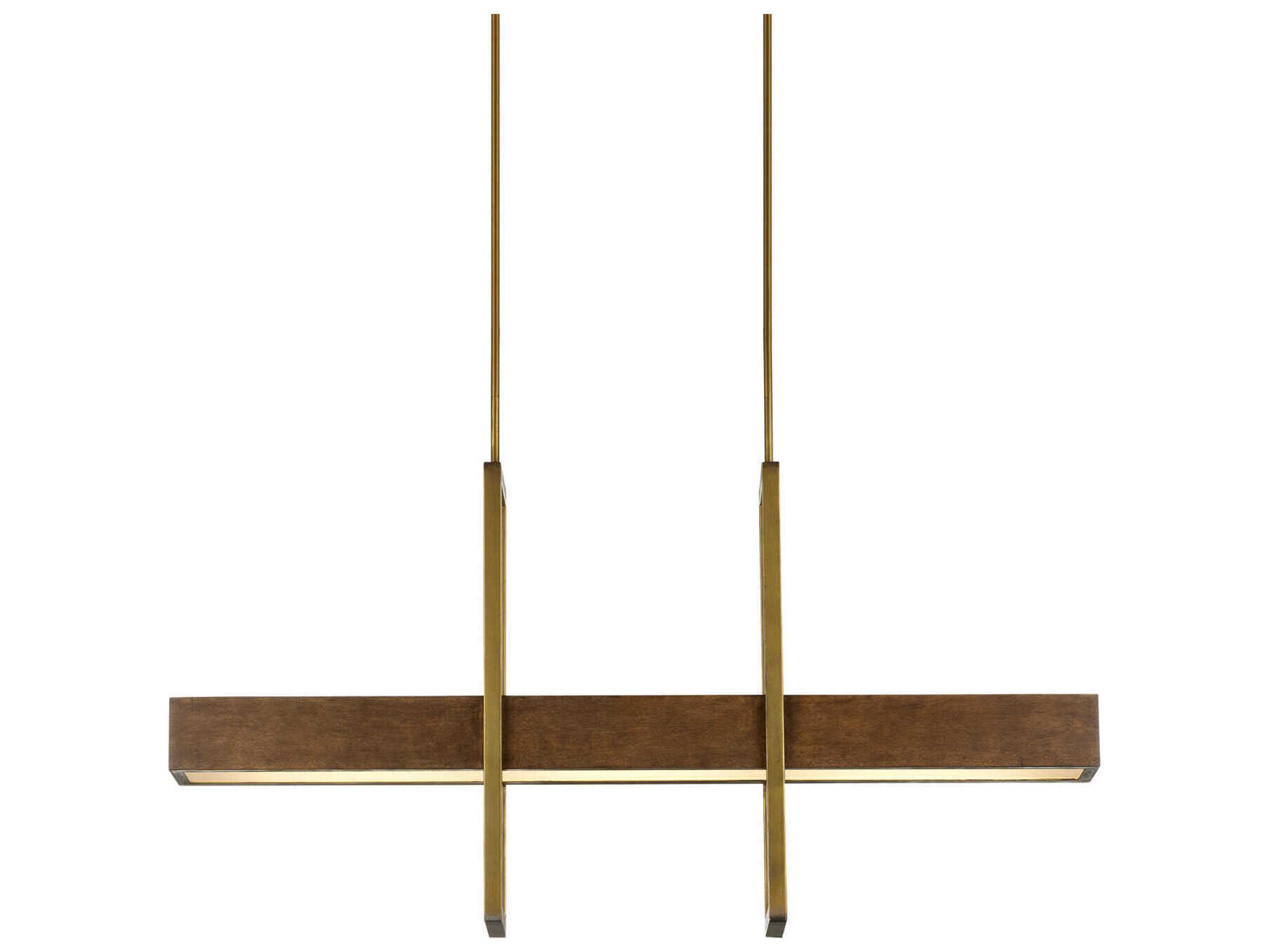 Currey & Company Tonbridge 3-Light Chestnut Brass Sugar White Brown Linear Island Pendant