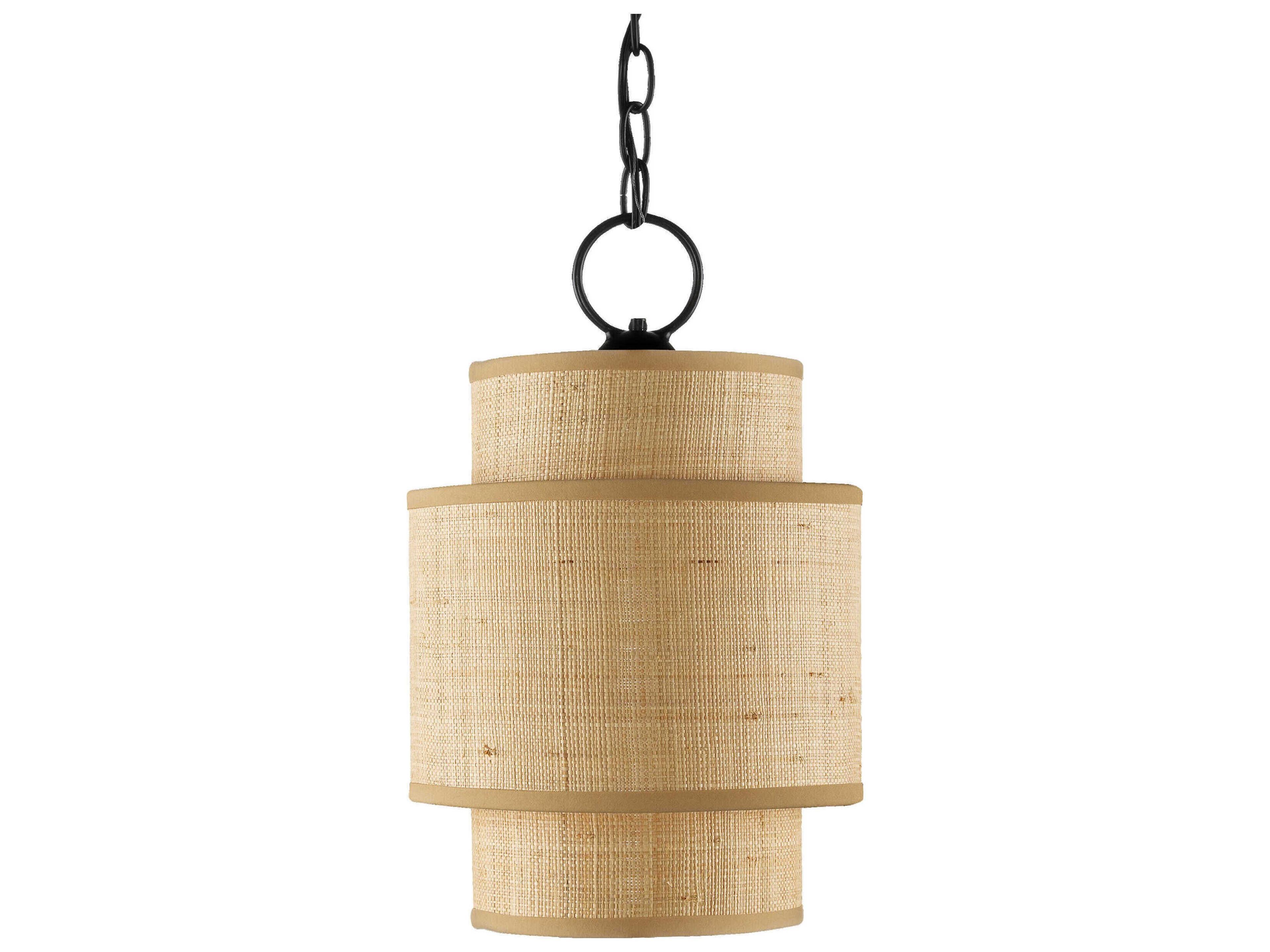 Currey & Company Mathias 1-Light Satin Black Natural Brown Round Mini Pendant