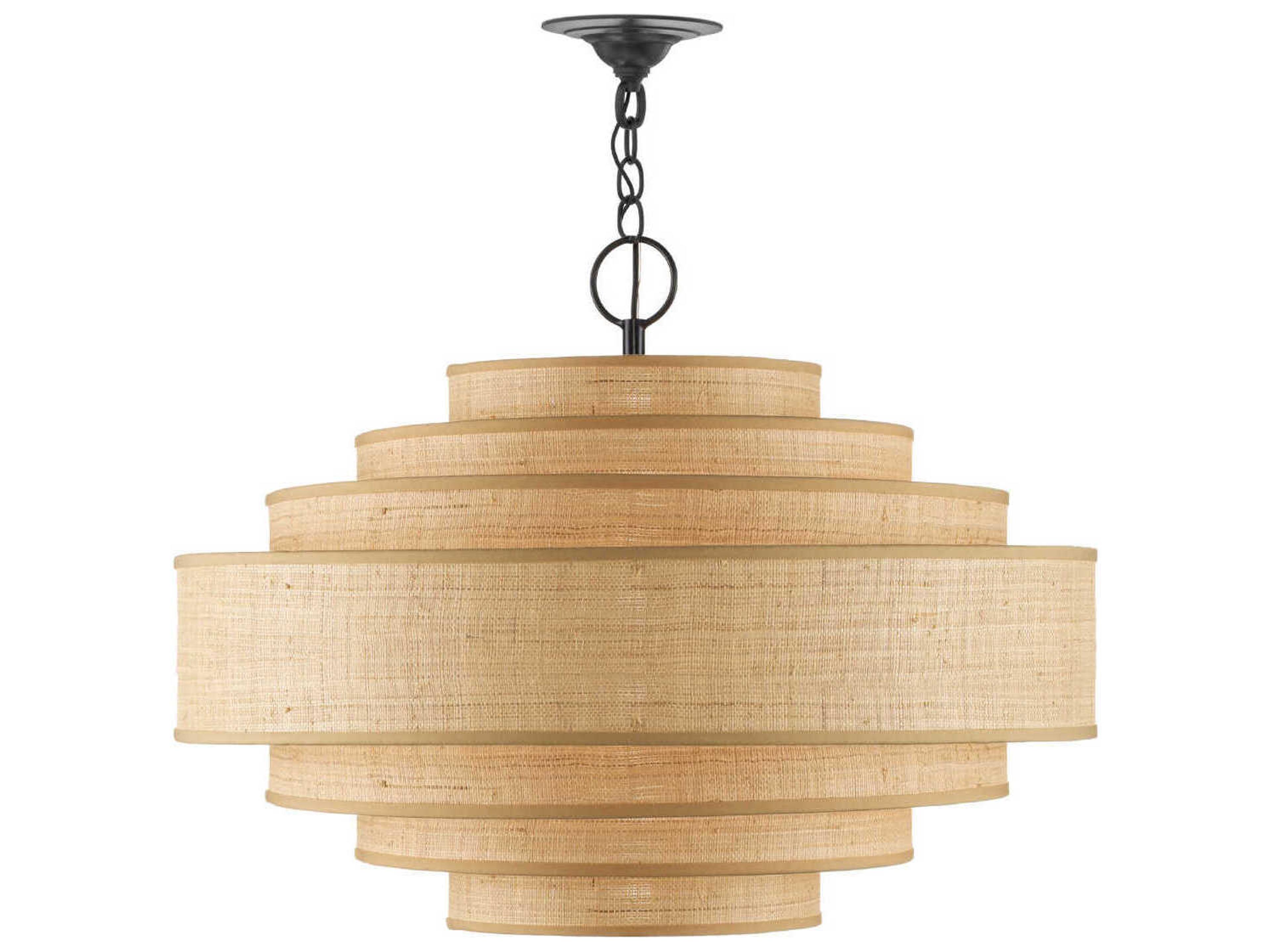Currey & Company Maura 6-Light Satin Black Natural Brown Round Pendant
