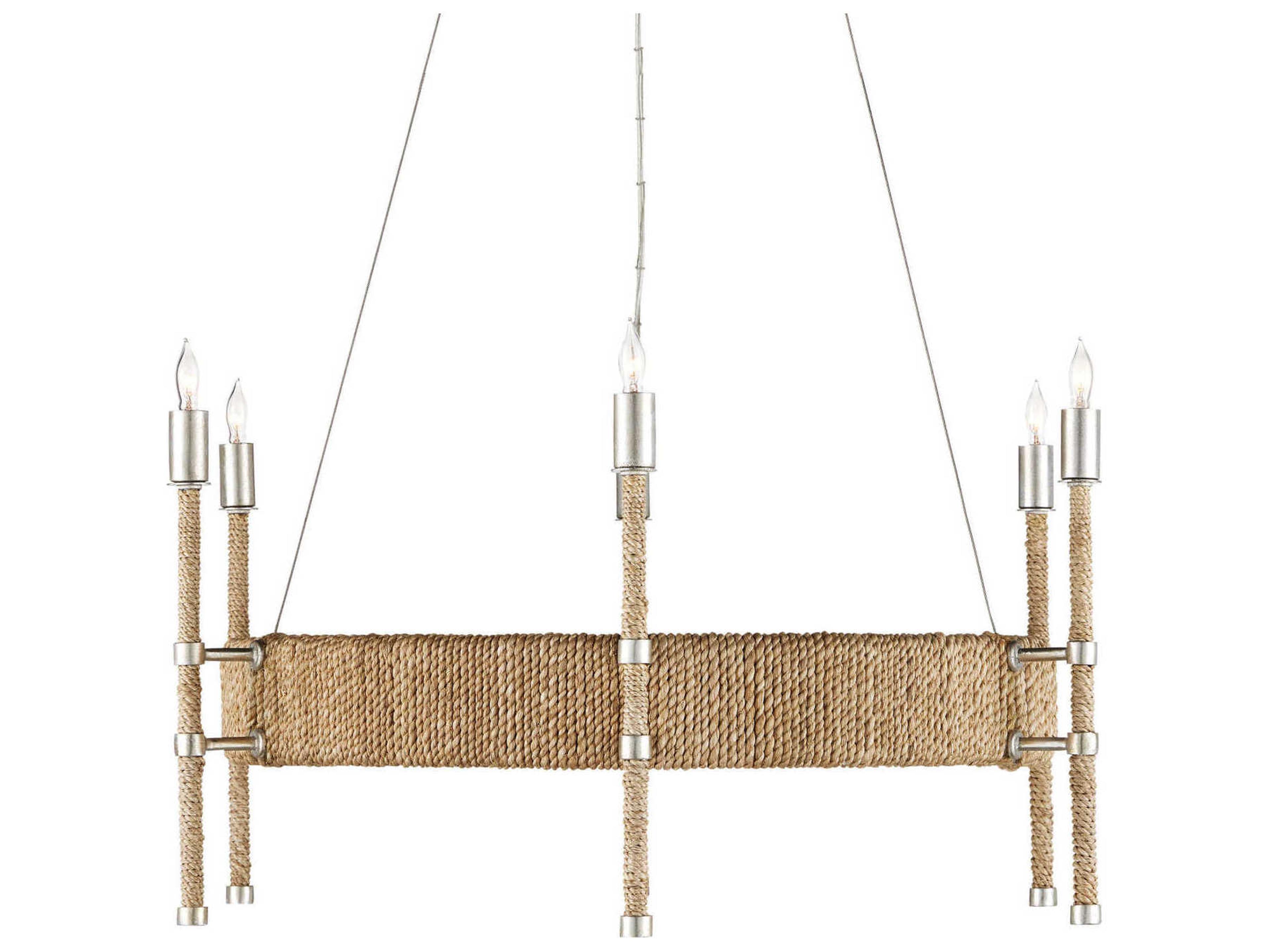 Currey & Company Monzie 6-Light Contemporary Silver Leaf Natural Brown Candelabra Chandelier