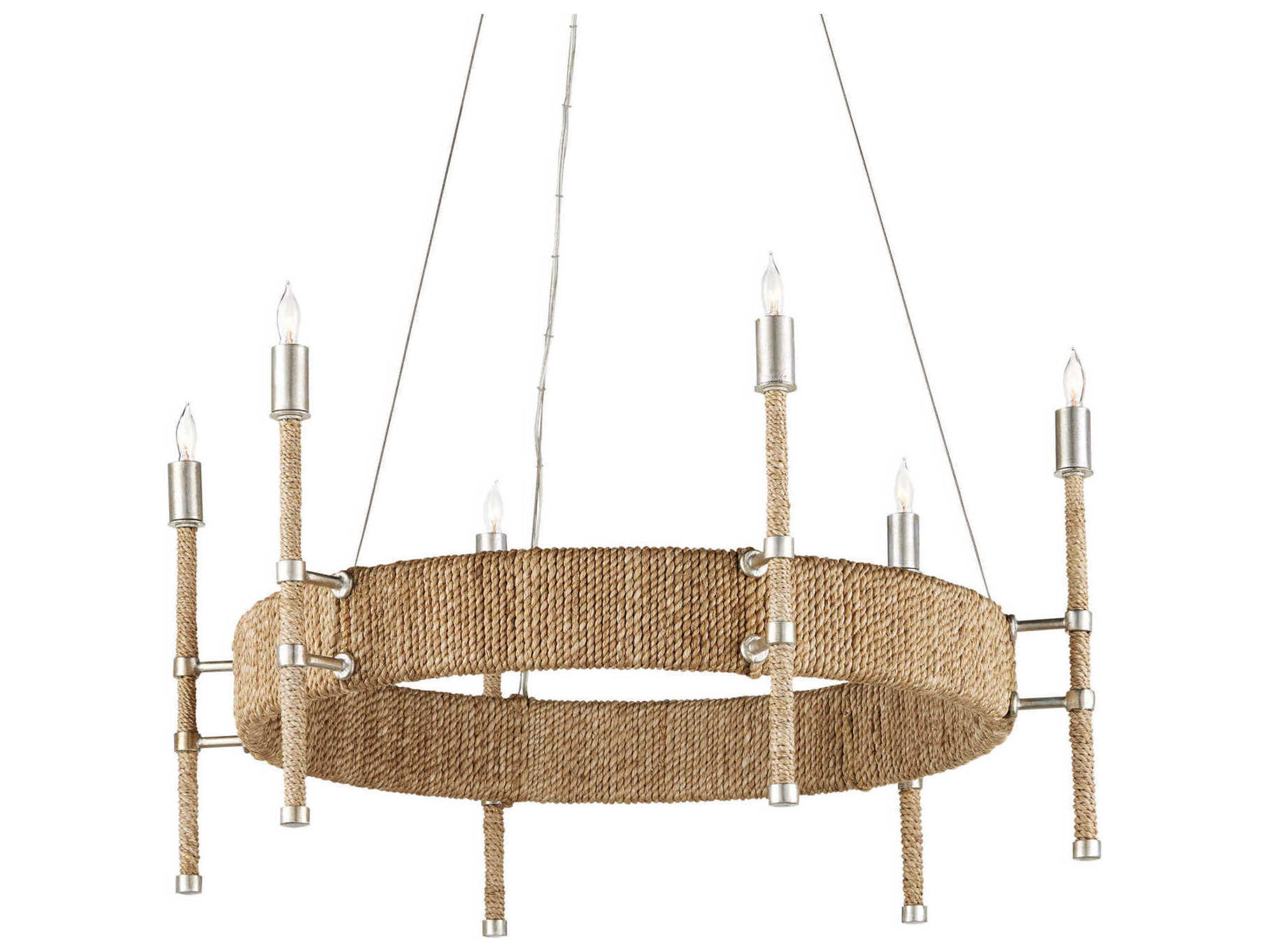 Currey & Company Monzie 6-Light Contemporary Silver Leaf Natural Brown Candelabra Chandelier