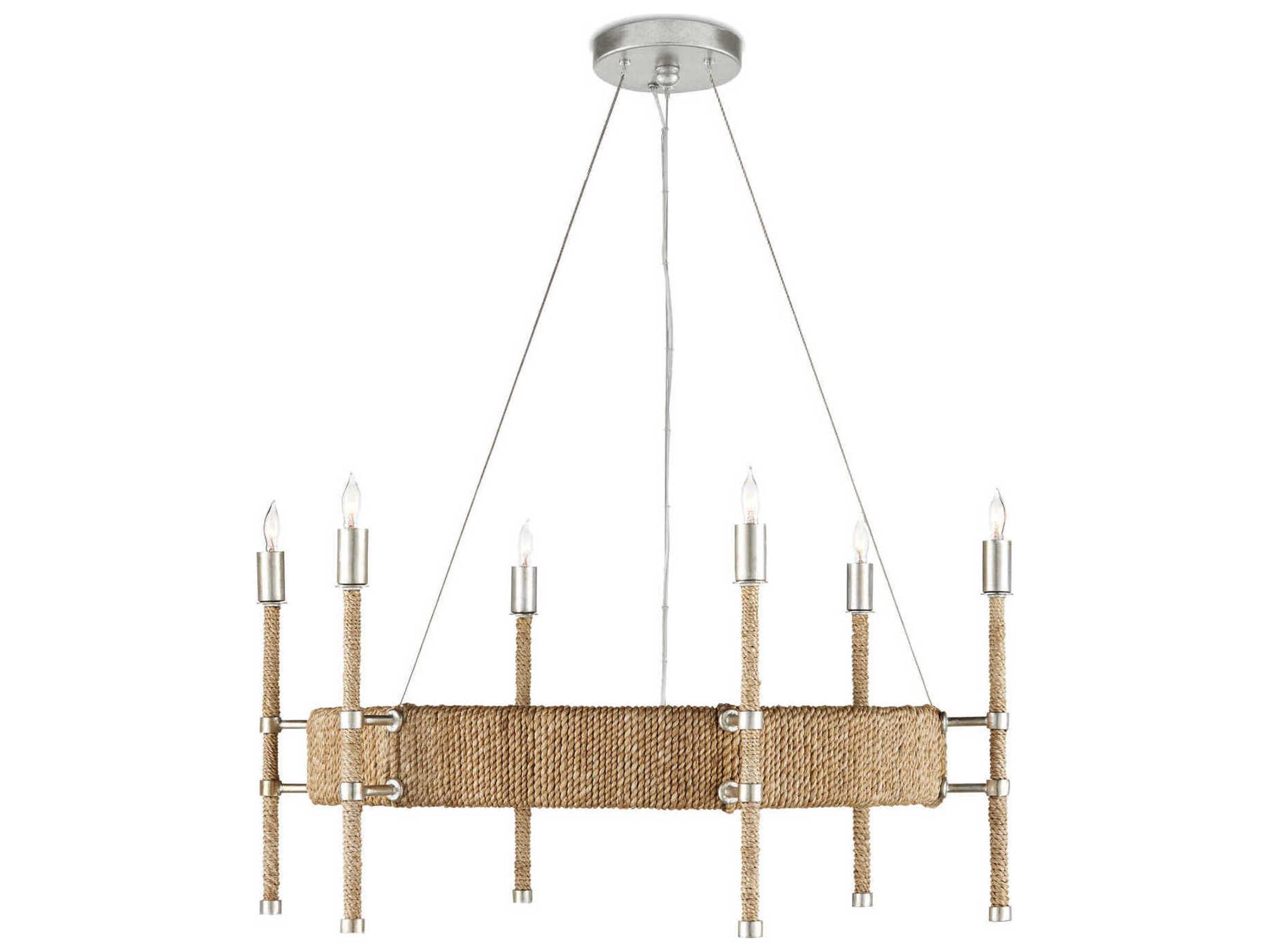 Currey & Company Monzie 6-Light Contemporary Silver Leaf Natural Brown Candelabra Chandelier