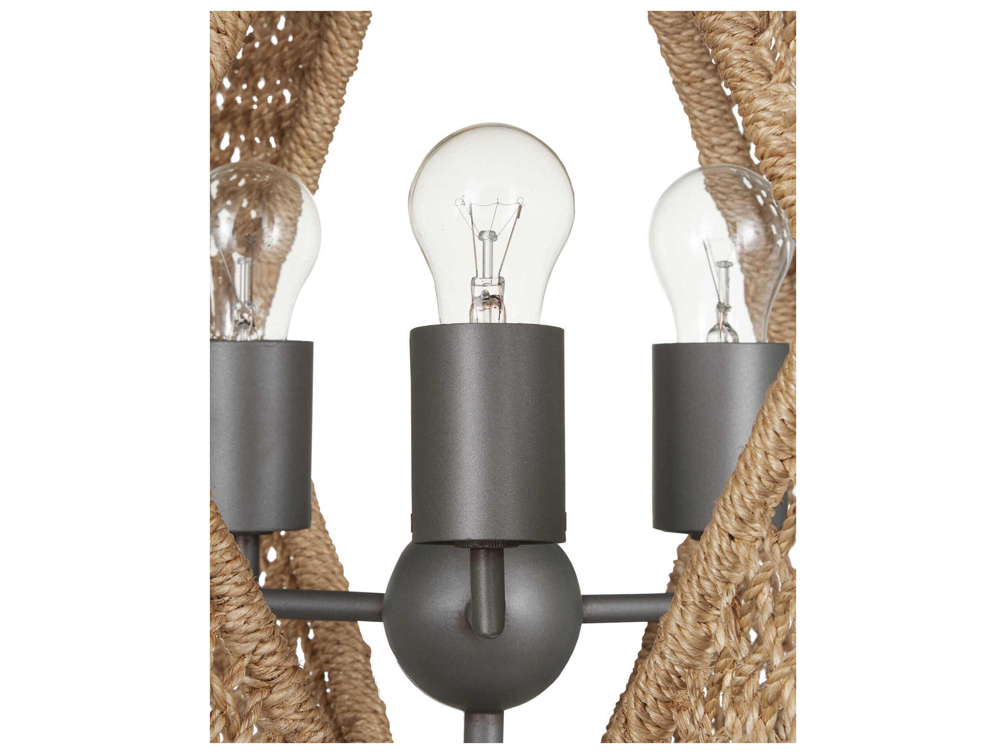 Currey & Company Shizen 3-Light Natural Rope hiroshi Gray Brown Geometric Linear Chandelier