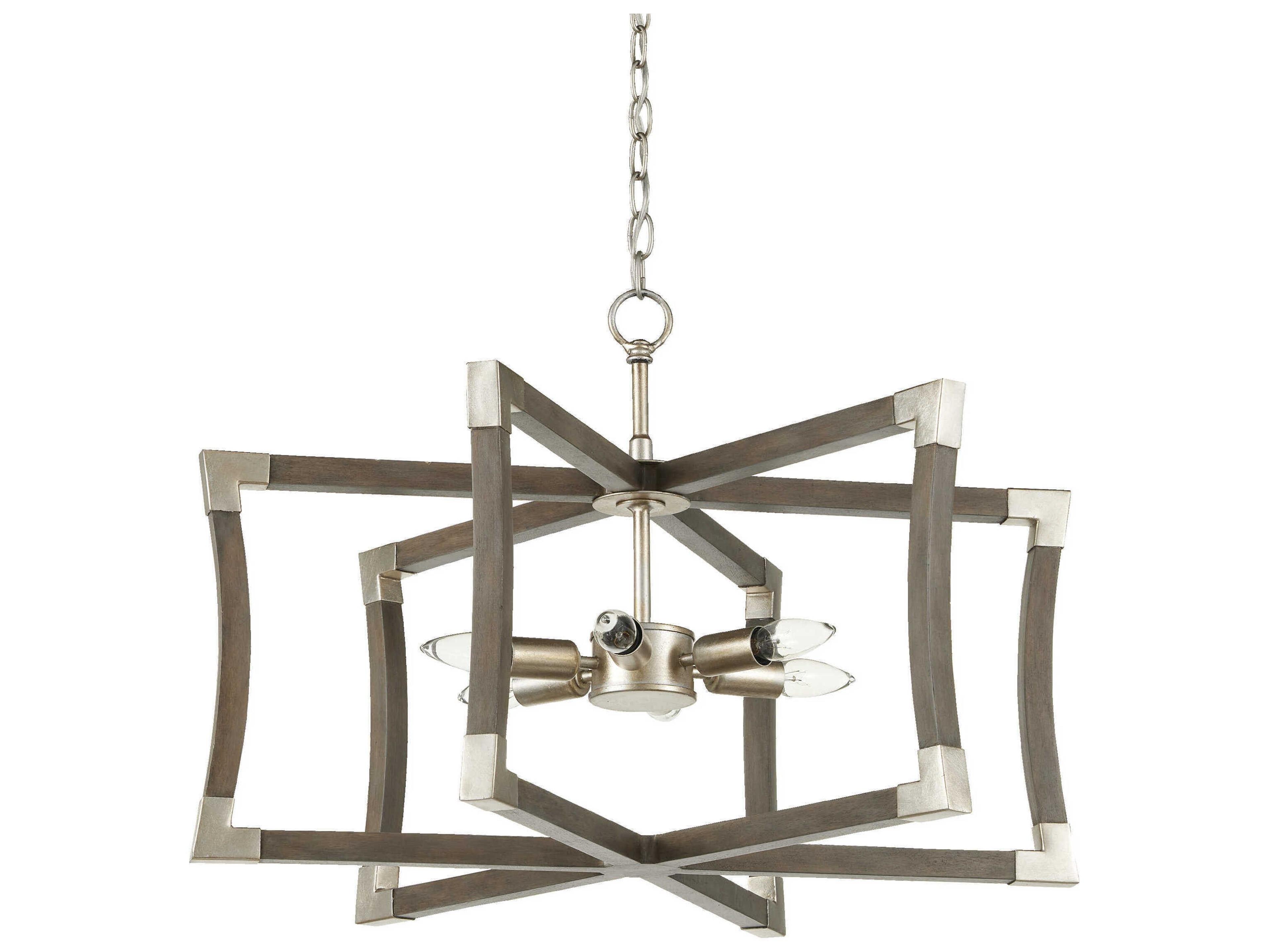 Currey & Company Bastian 6-Light Chateau Gray contemporary Silver Leaf Geometric Pendant