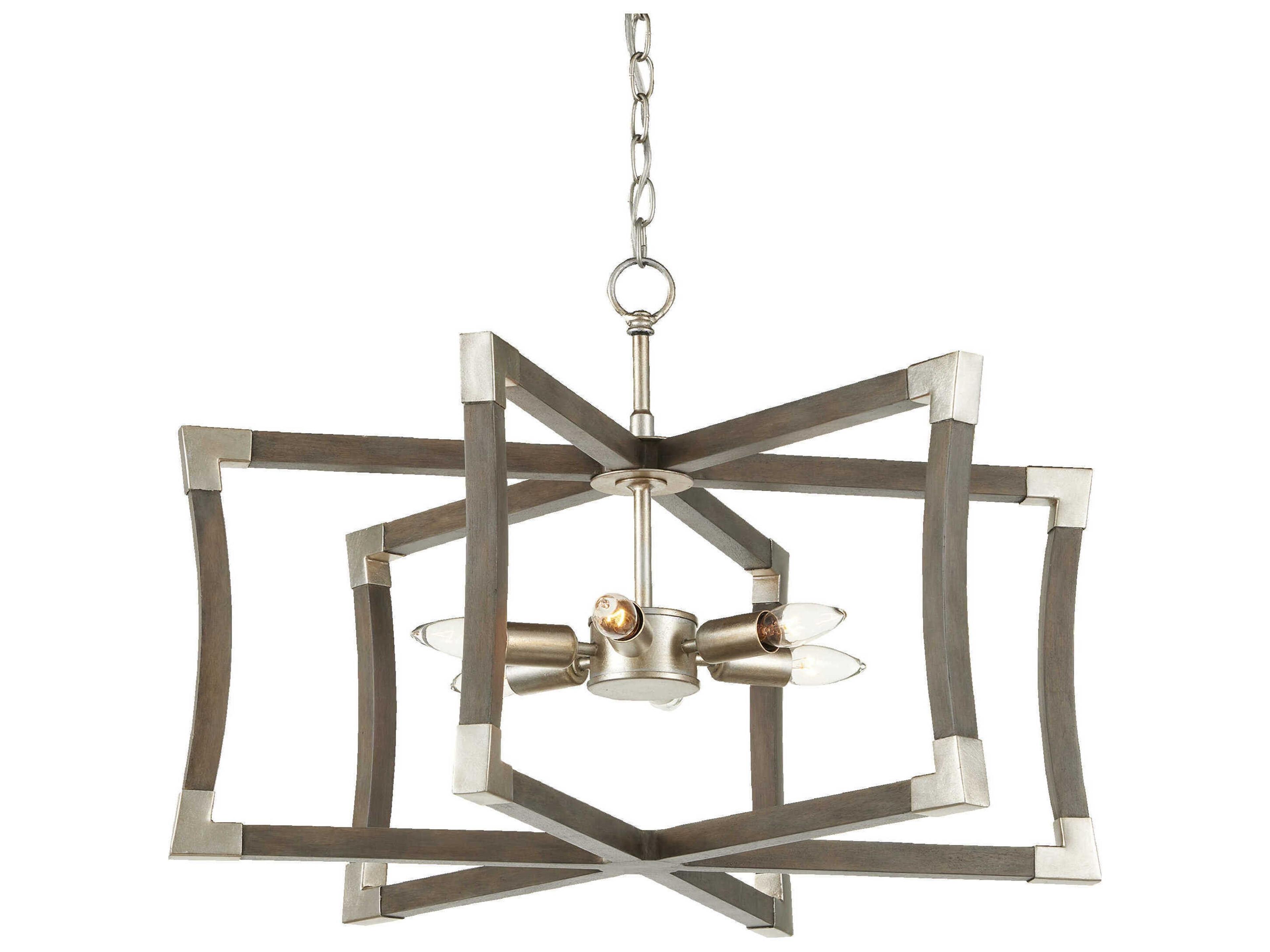 Currey & Company Bastian 6-Light Chateau Gray contemporary Silver Leaf Geometric Pendant